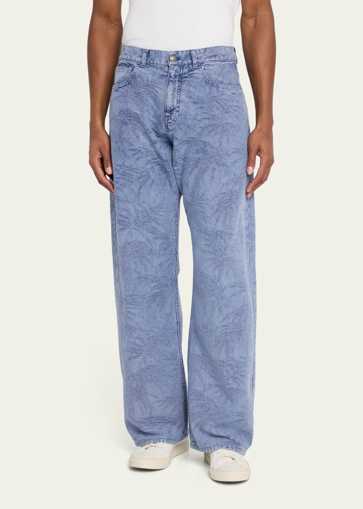 Palm Angels Men's Palm Leaf Jacquard Loose-Fit Jeans Image 4 of 5