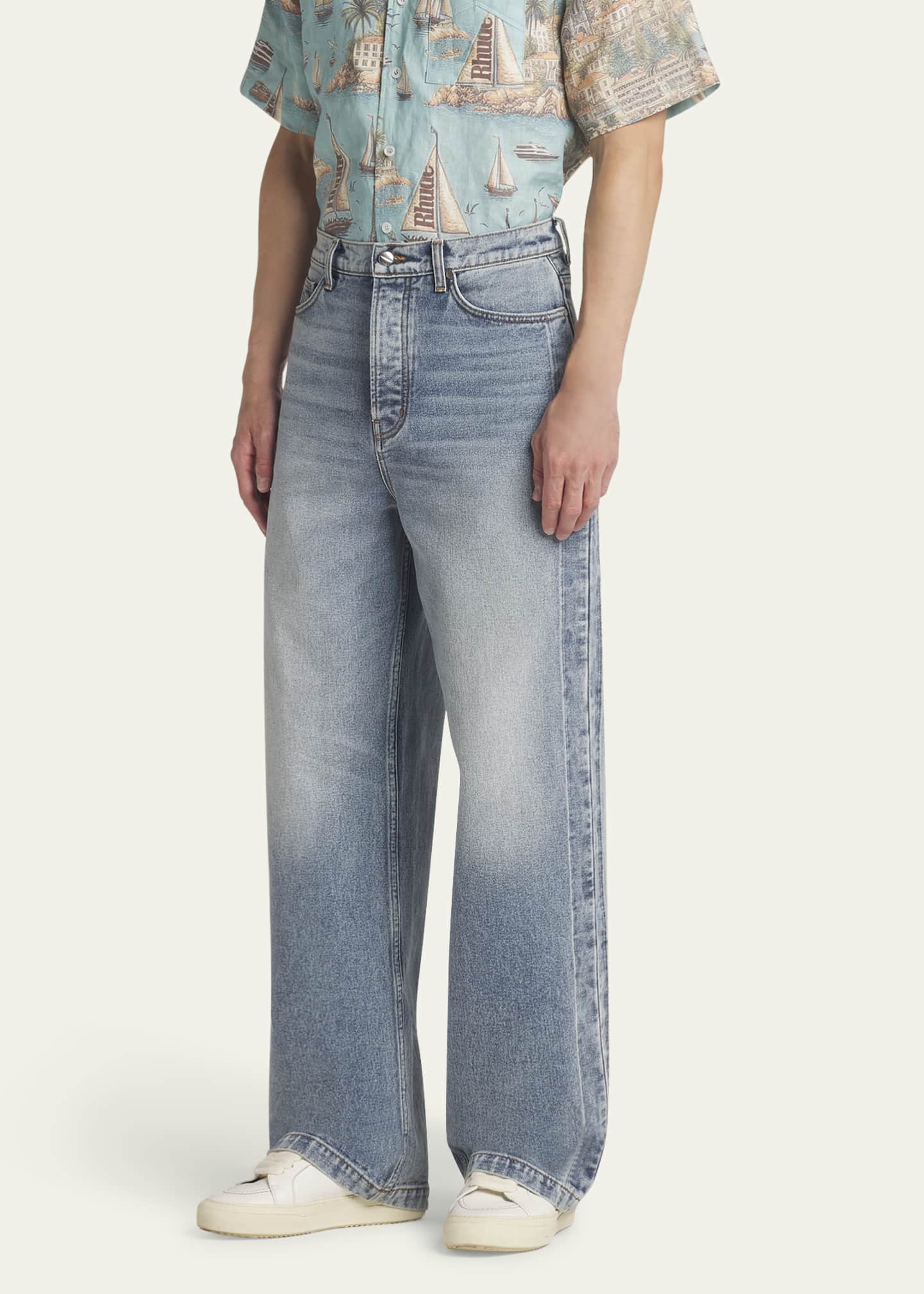 Rhude Men's Wide-Leg Track Jeans Image 4 of 5