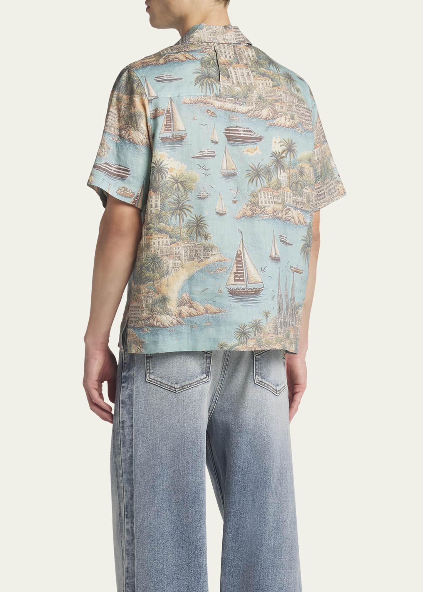 Rhude Men's Poplin Sailing-Print Camp Shirt Image 3 of 5