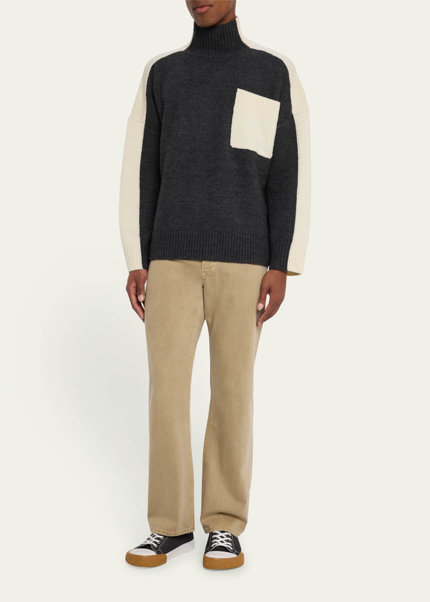 JW Anderson Men's Bicolor Wool-Blend Turtleneck Image 2 of 5