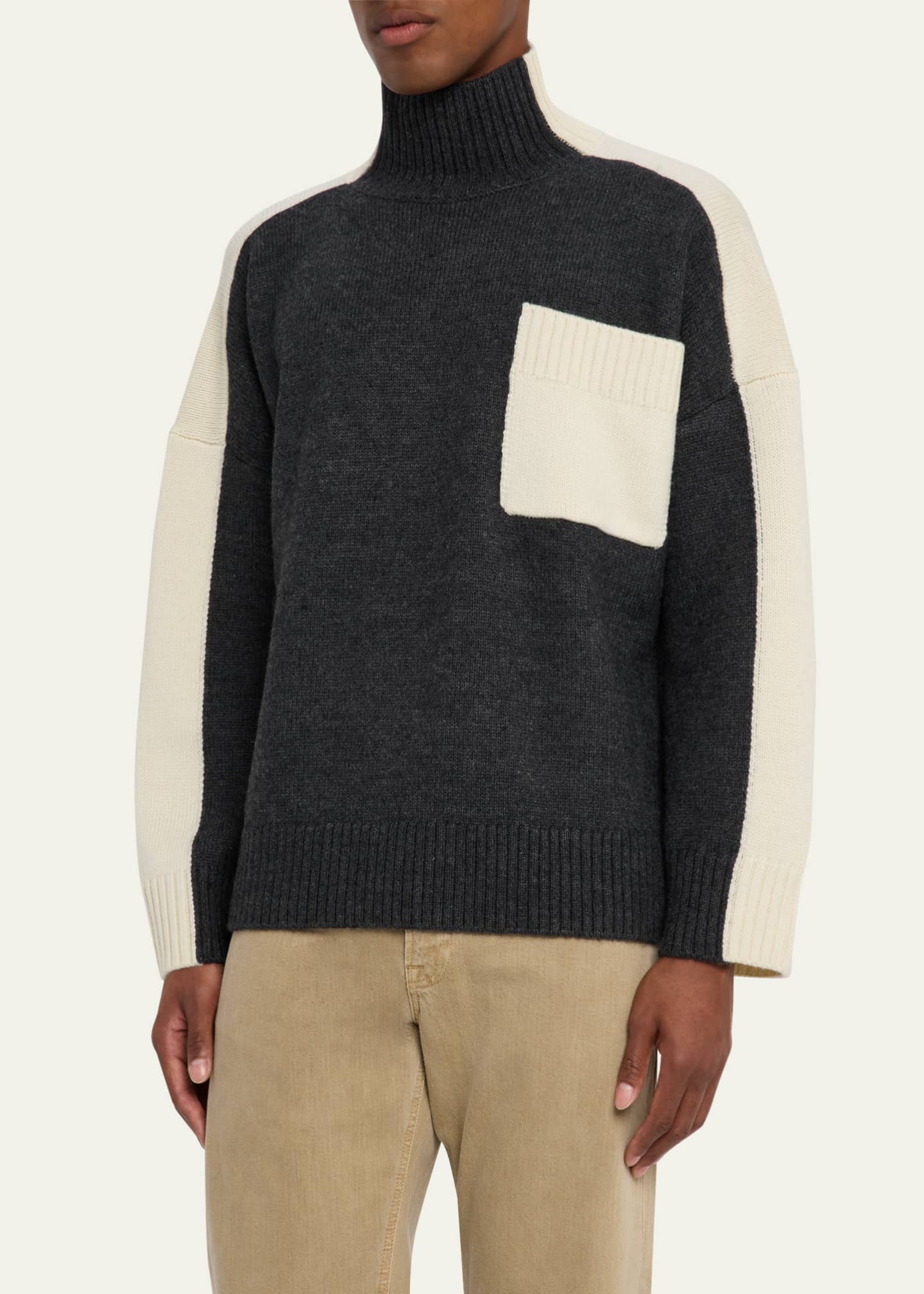 JW Anderson Men's Bicolor Wool-Blend Turtleneck Image 4 of 5