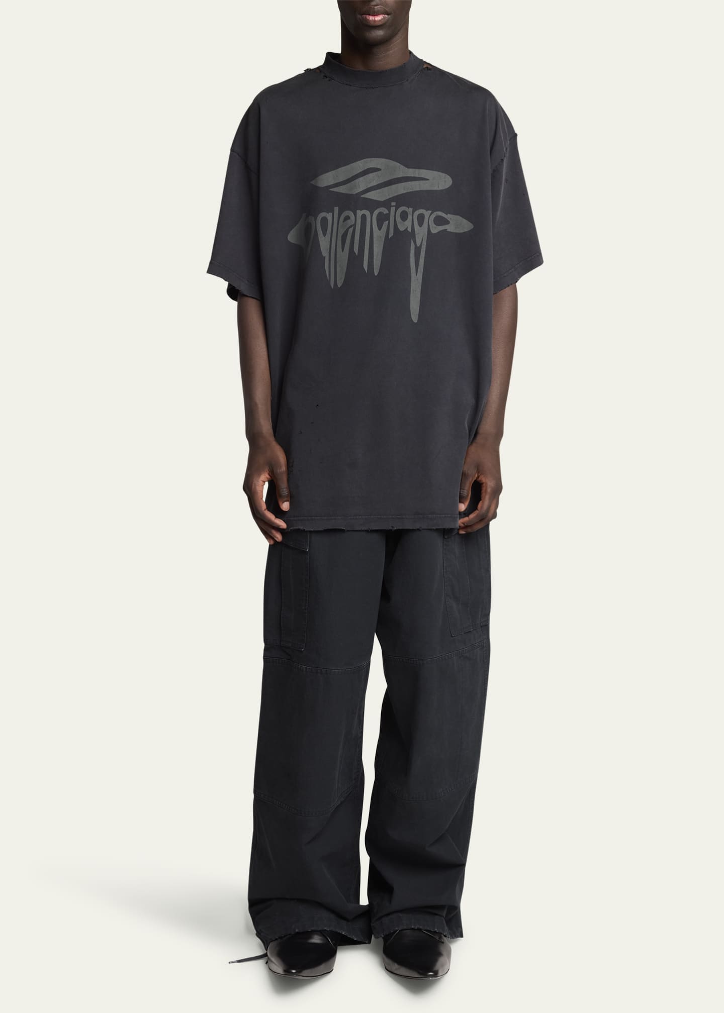 Balenciaga Men's Dripping Logo Oversized T-Shirt Image 2 of 5