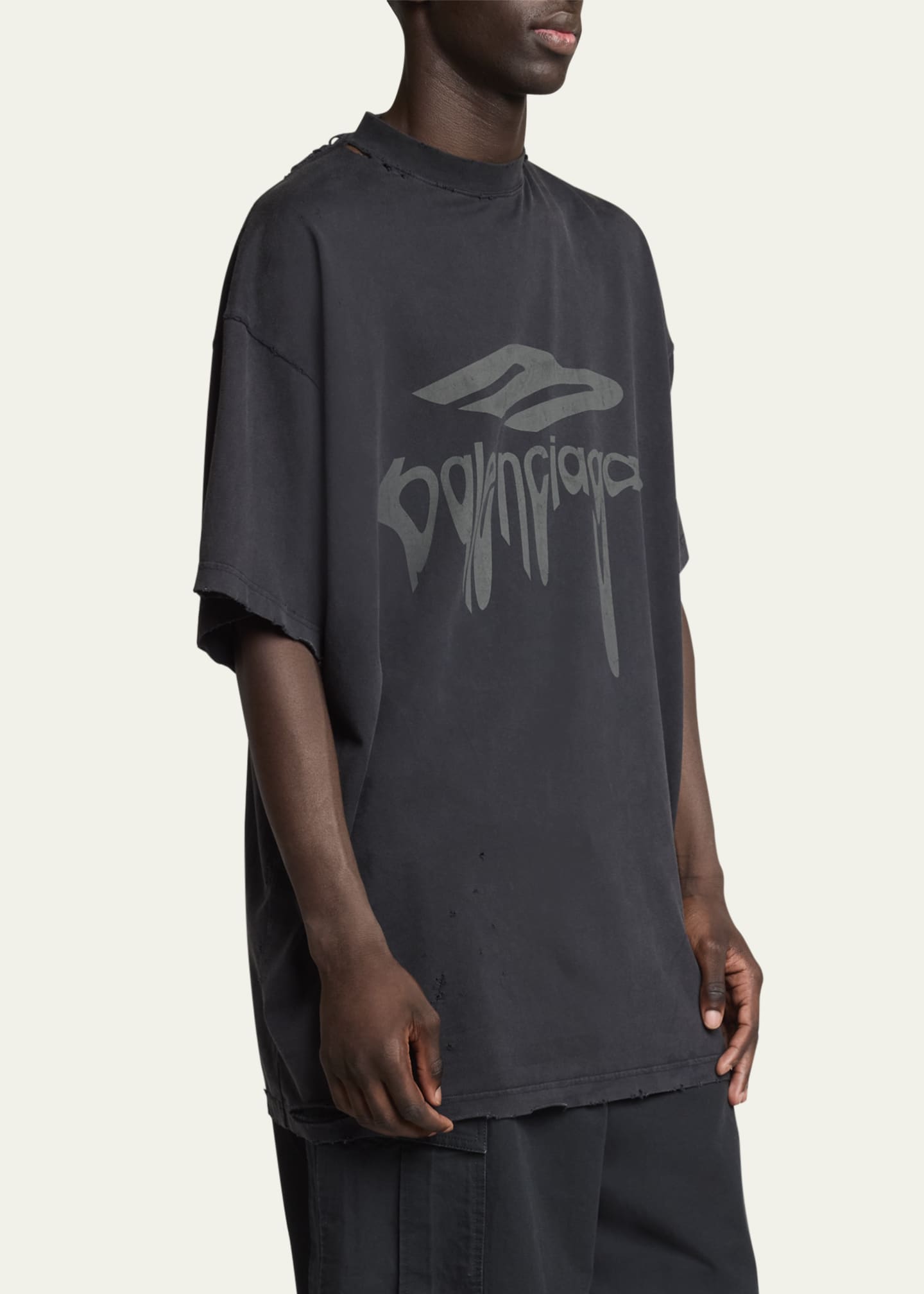 Balenciaga Men's Dripping Logo Oversized T-Shirt Image 4 of 5