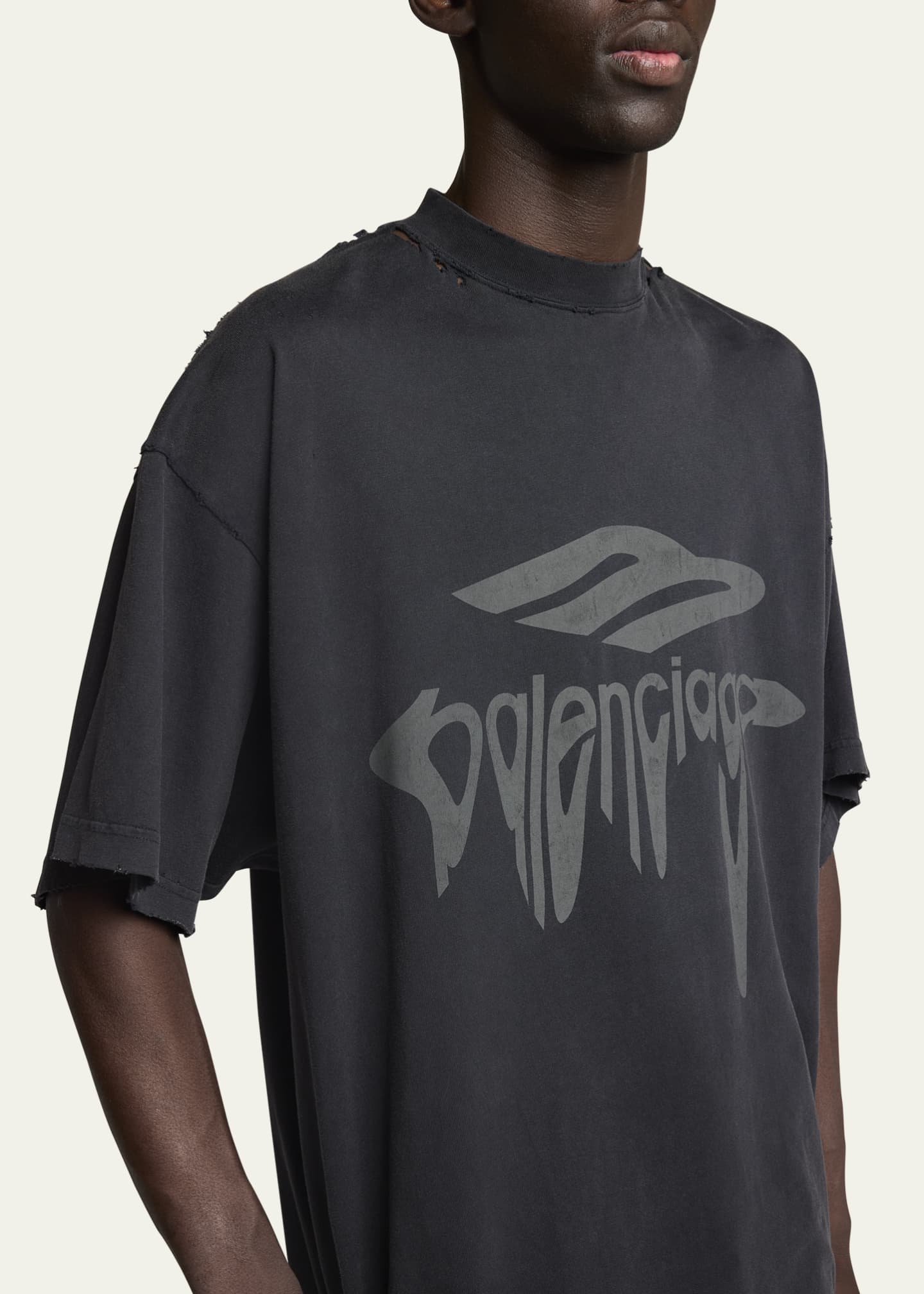 Balenciaga Men's Dripping Logo Oversized T-Shirt Image 5 of 5