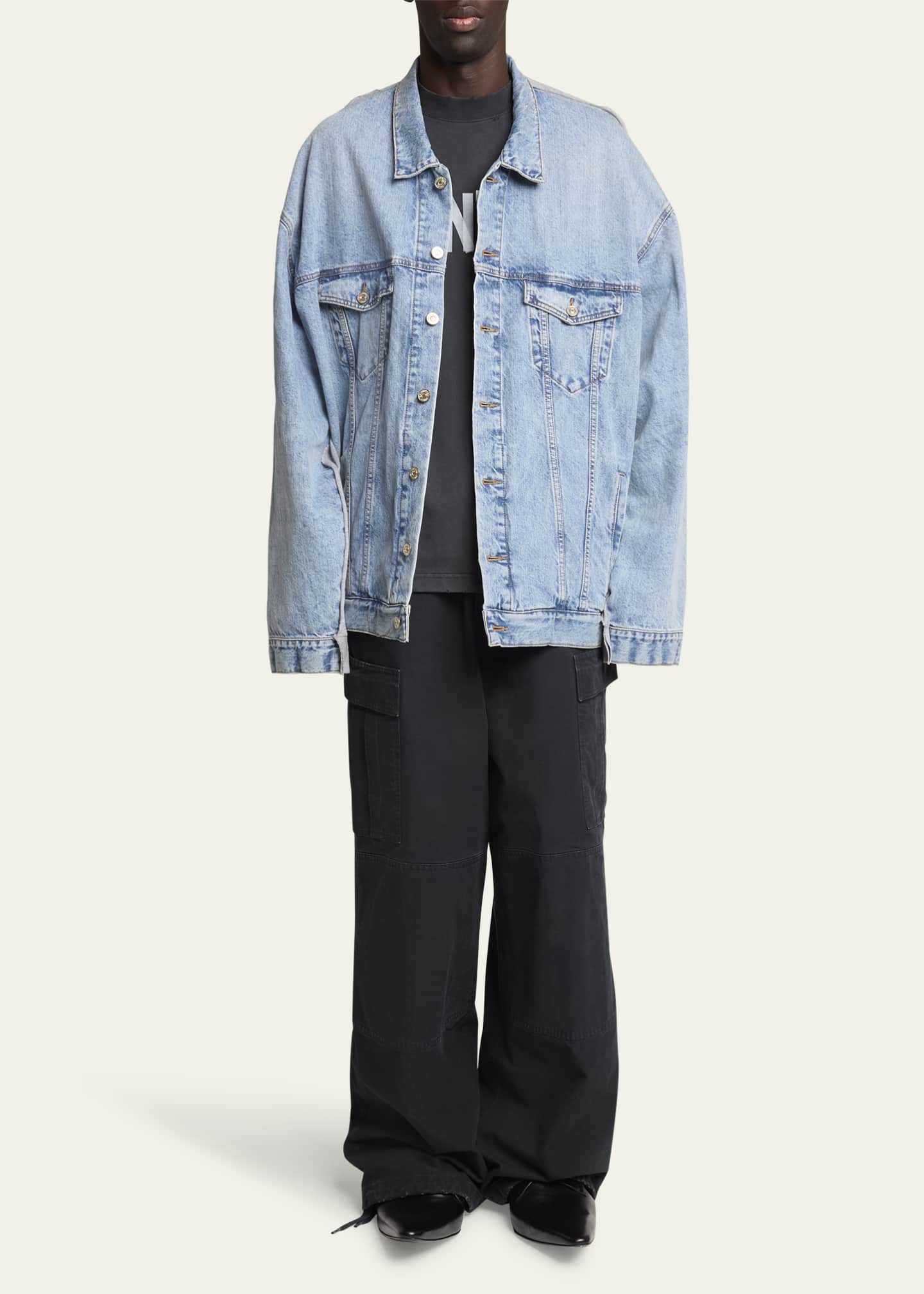 Balenciaga Men's Pieced Denim and Terry Trucker Jacket Image 2 of 5