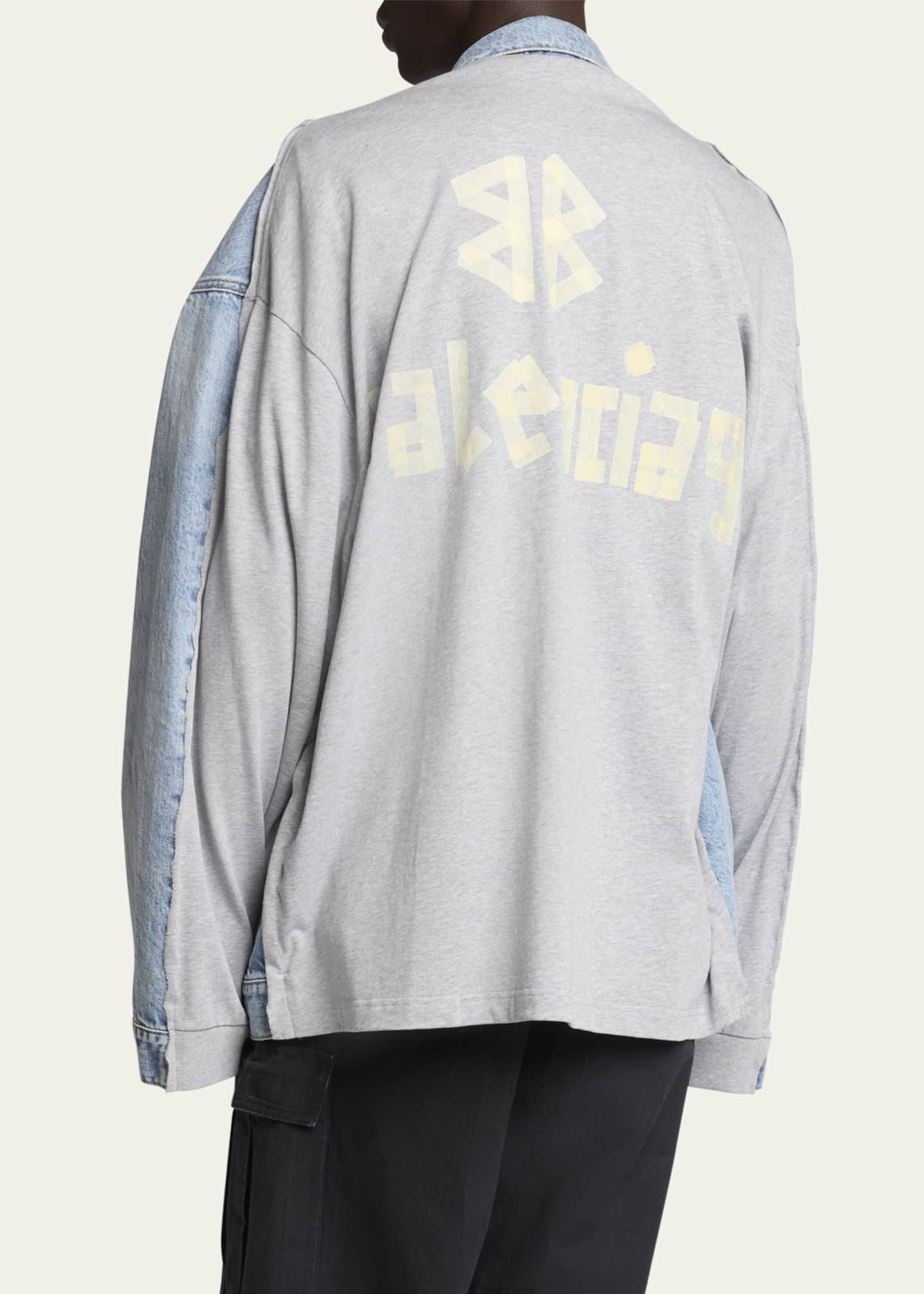 Balenciaga Men's Pieced Denim and Terry Trucker Jacket Image 3 of 5