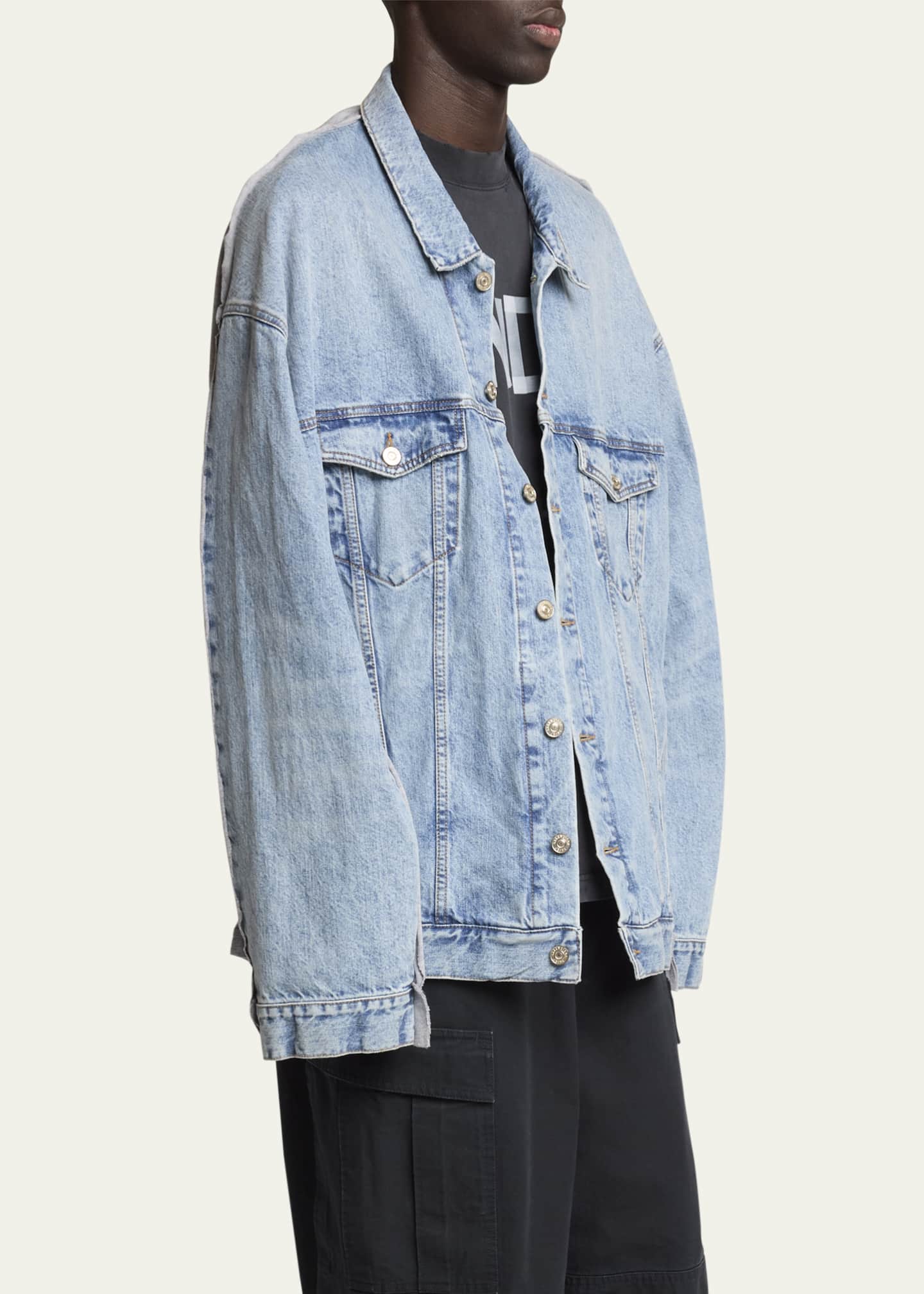Balenciaga Men's Pieced Denim and Terry Trucker Jacket Image 4 of 5