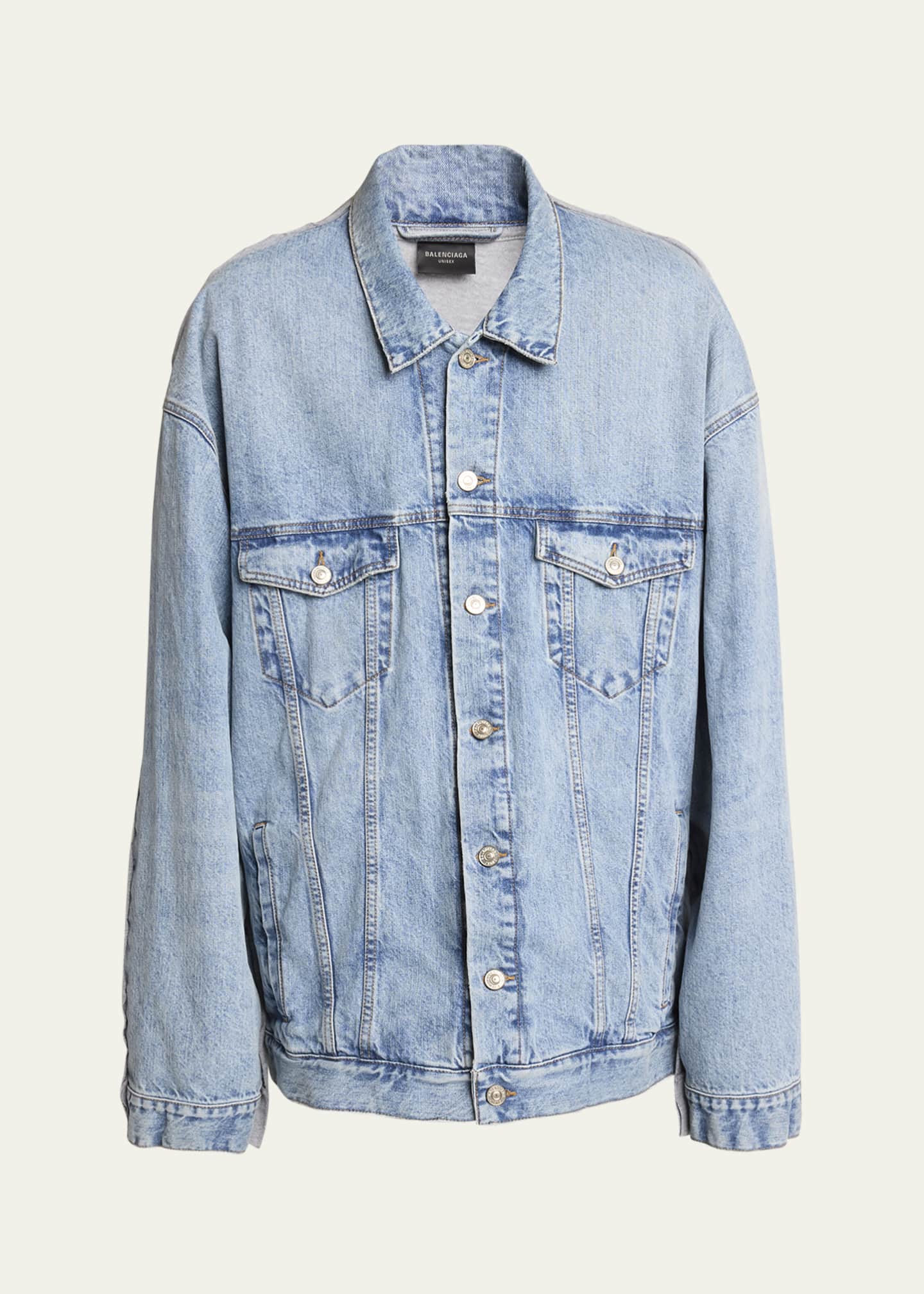Balenciaga Men's Pieced Denim and Terry Trucker Jacket Image 1 of 5