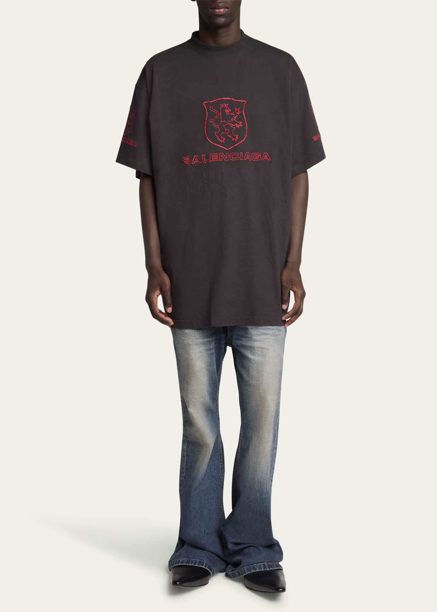 Balenciaga Men's Double-Layer Denim and Nylon Pants Image 2 of 5