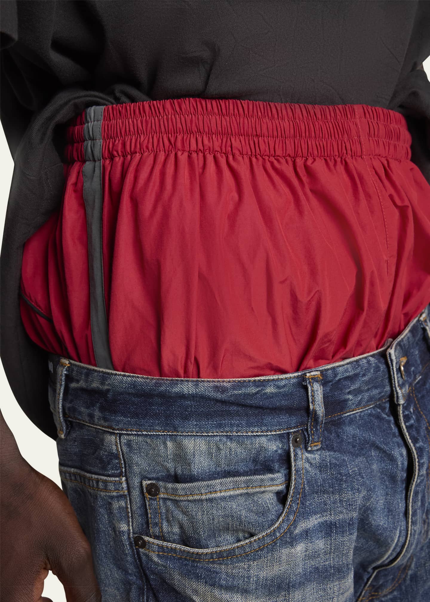 Balenciaga Men's Double-Layer Denim and Nylon Pants Image 5 of 5