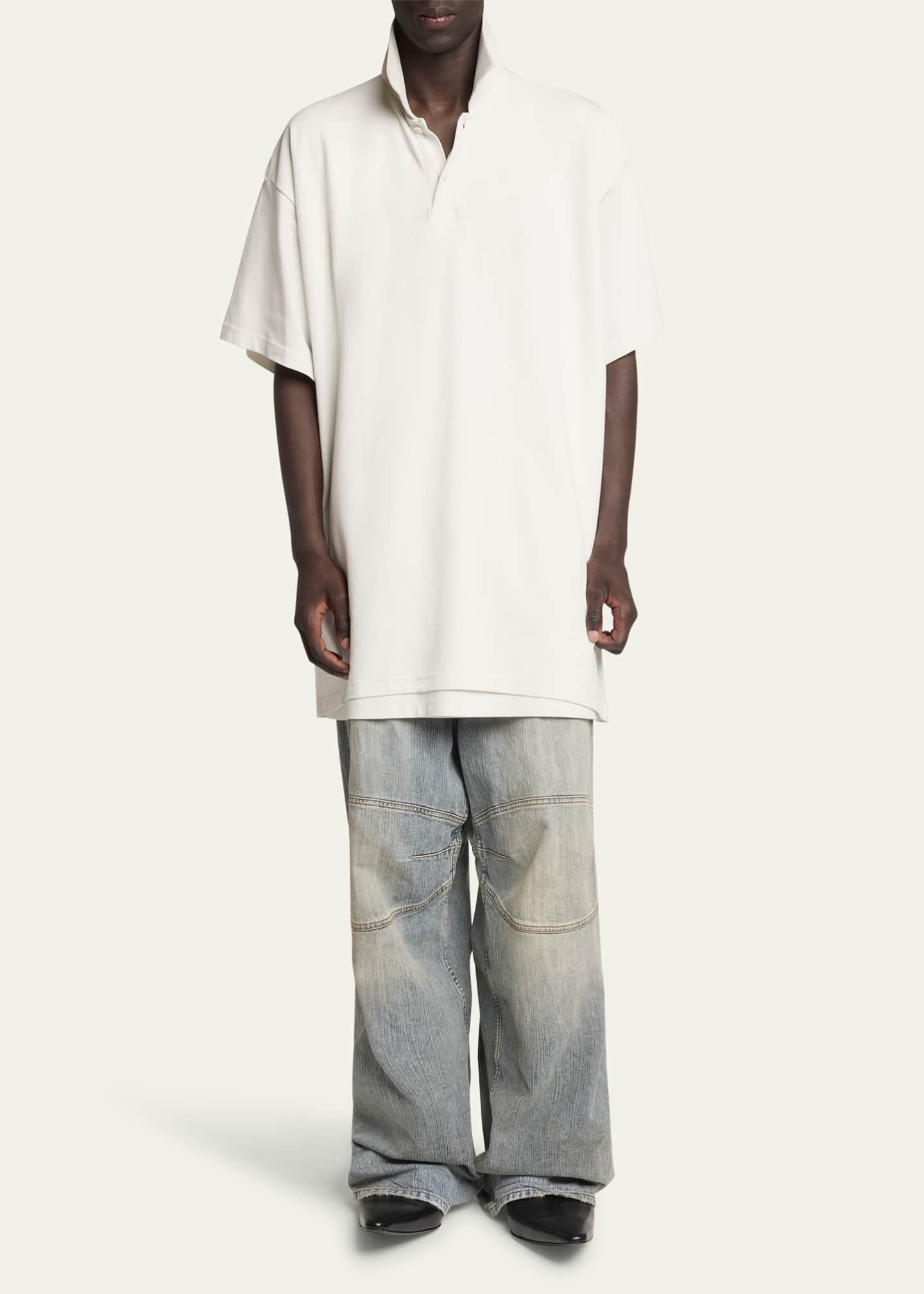Balenciaga Men's Oversized Double-Layer Polo Shirt Image 2 of 5