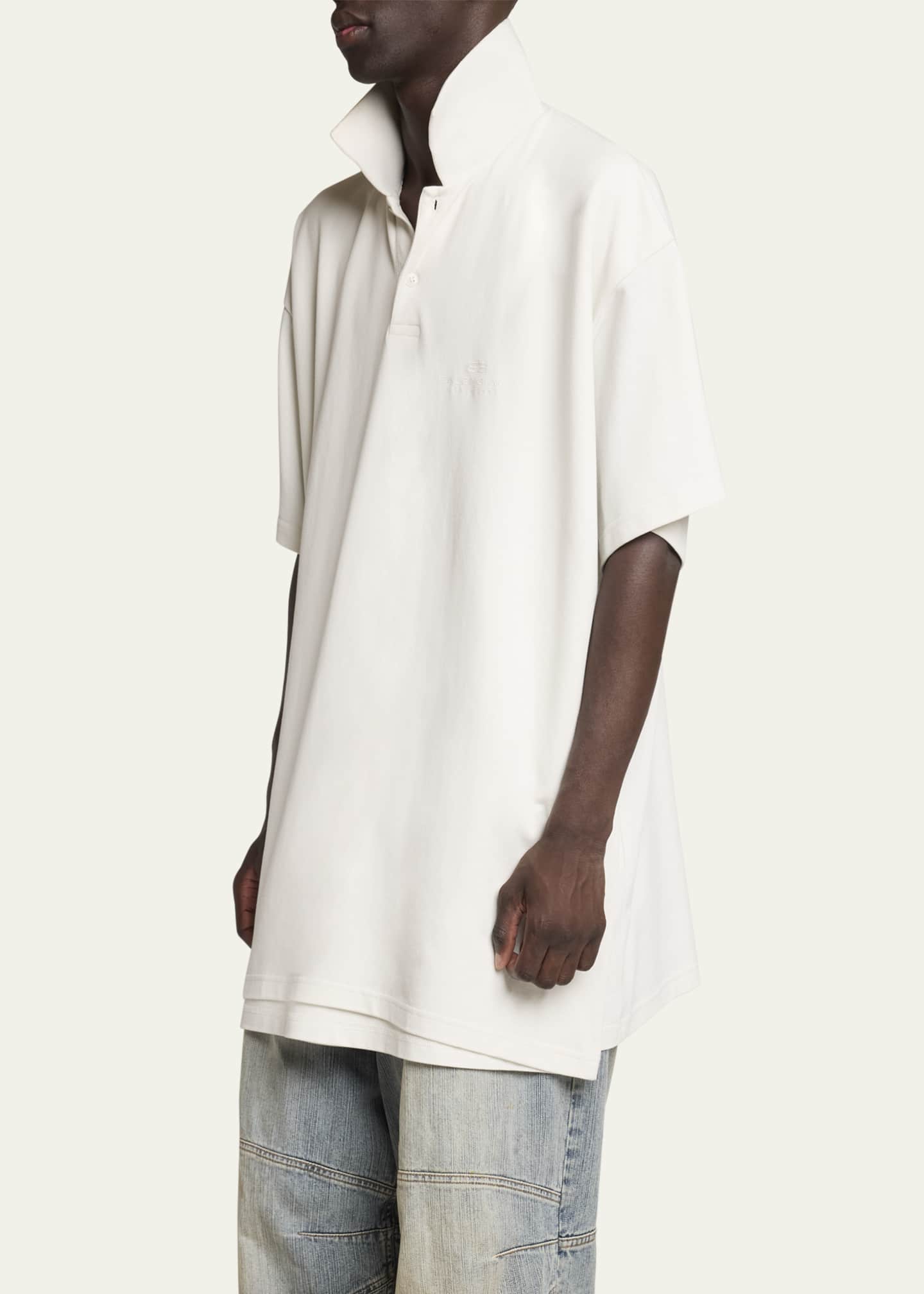 Balenciaga Men's Oversized Double-Layer Polo Shirt Image 4 of 5