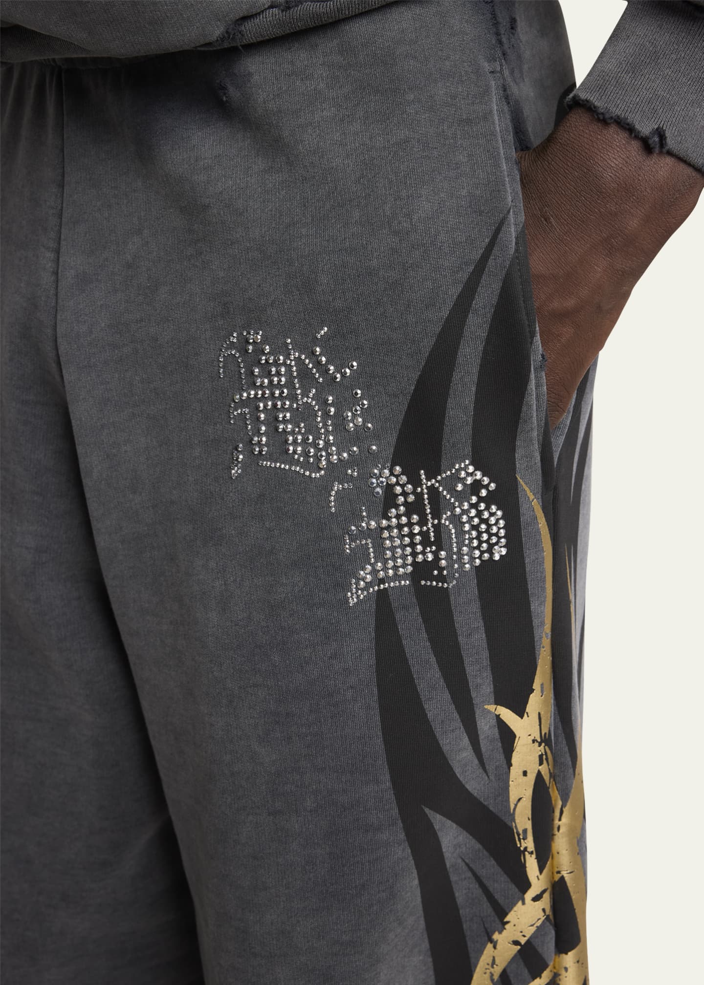 Balenciaga Men's Terry Metallic Tattoo Flare Sweatpants