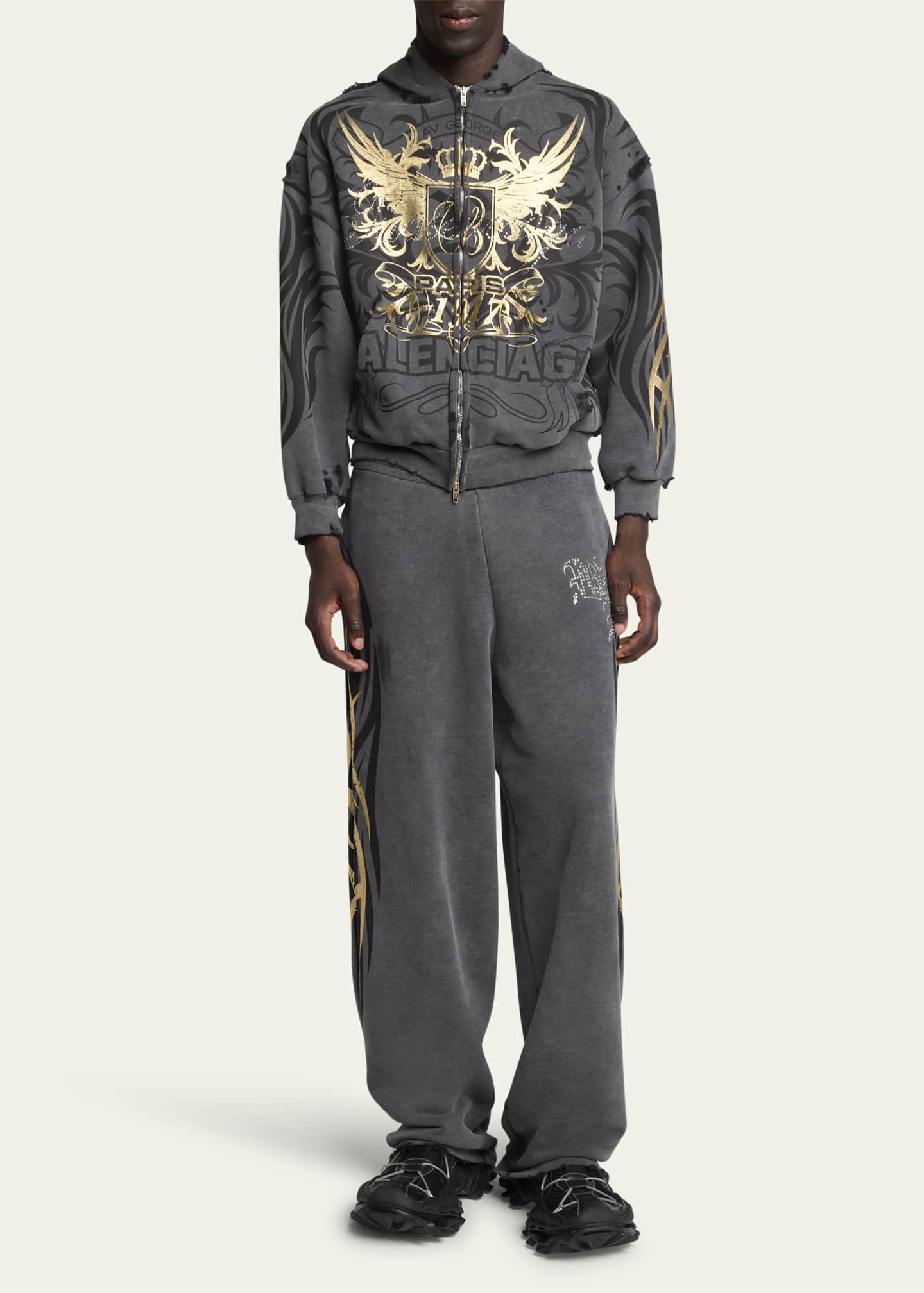 正規激安 Terry Men's Balenciaga Metallic Bergdorf - Hoodie Zip Tattoo パーカー