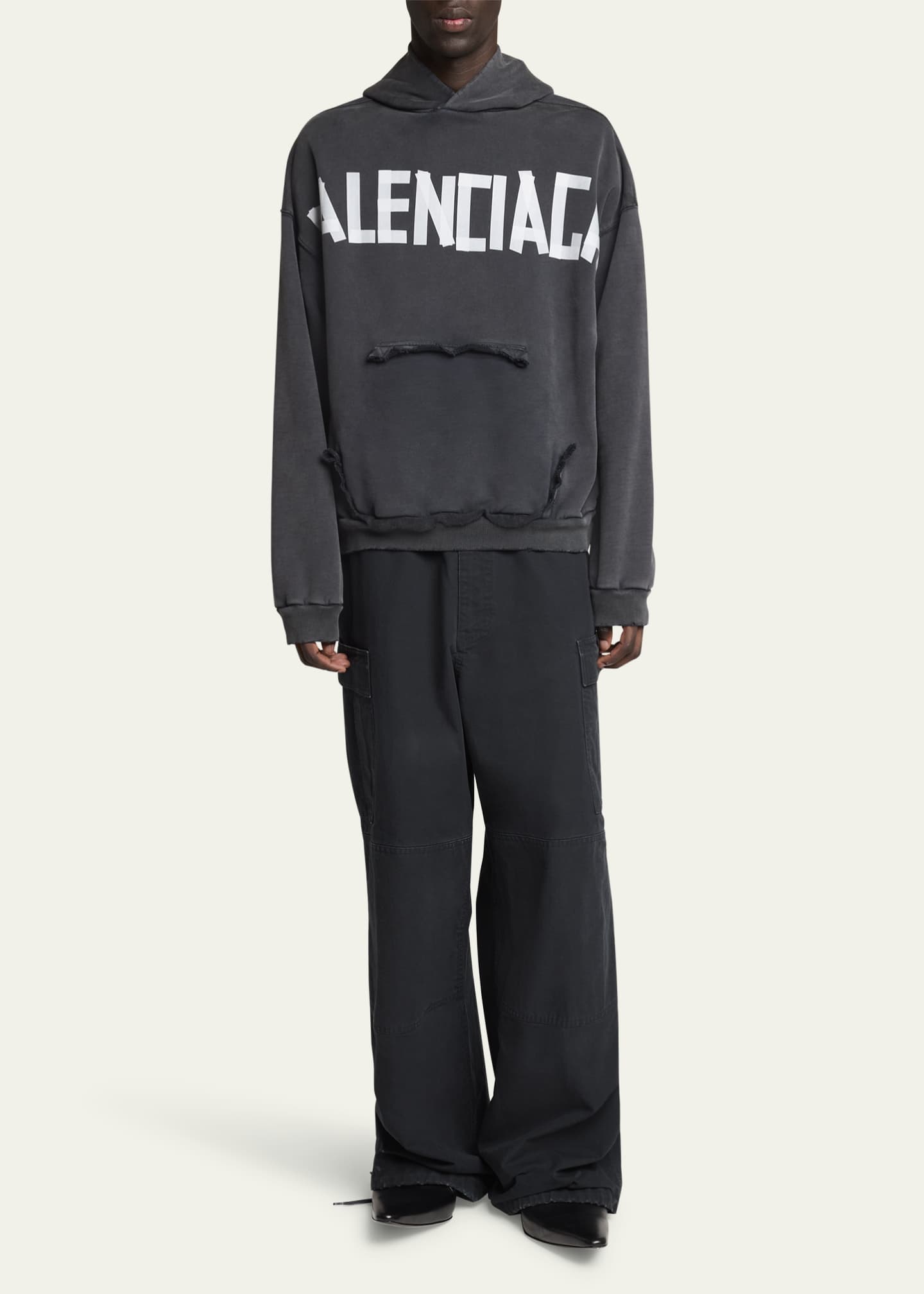 Balenciaga Men's Faded Terry Tape Hoodie Image 2 of 5
