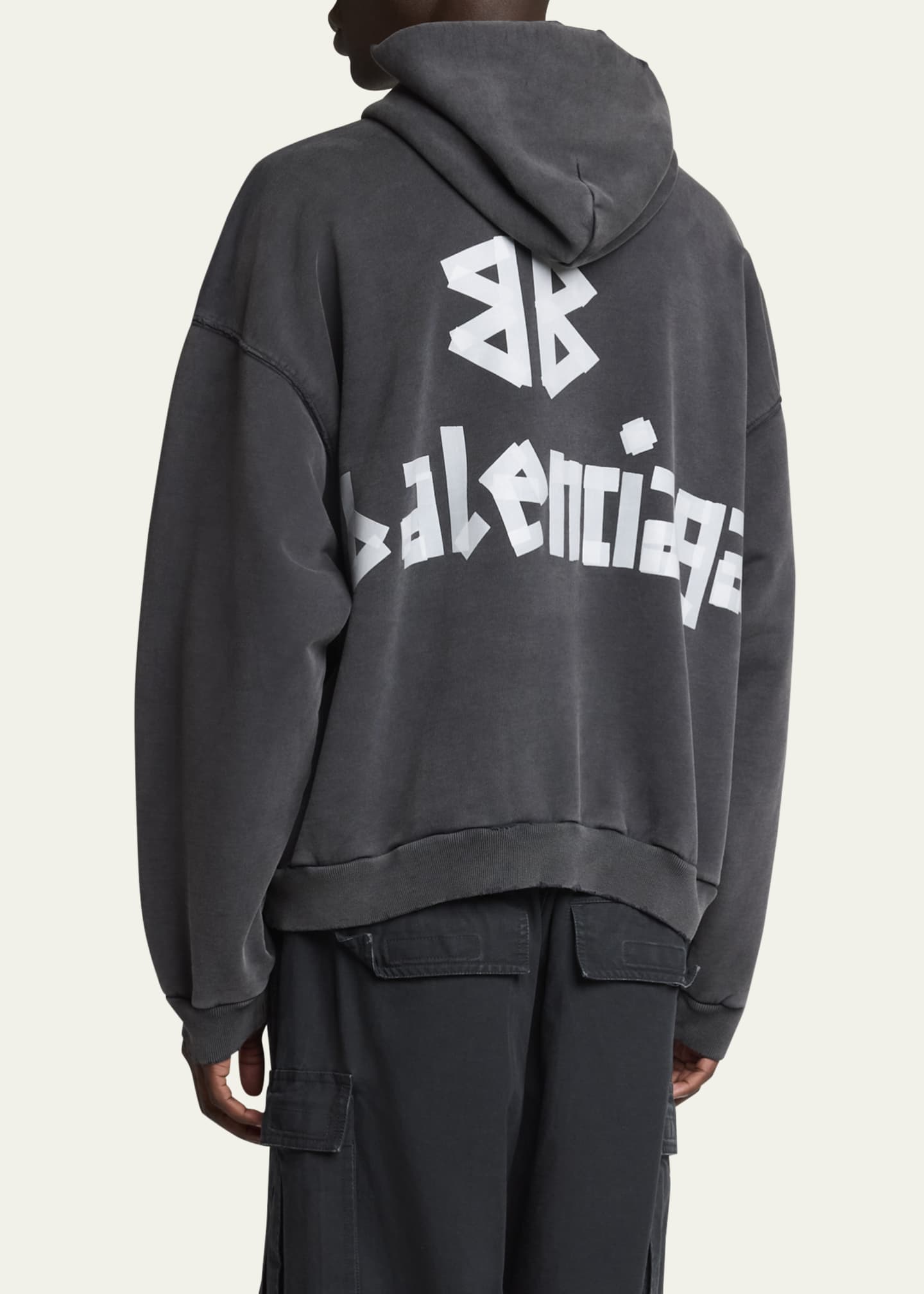 Balenciaga Men's Faded Terry Tape Hoodie Image 3 of 5