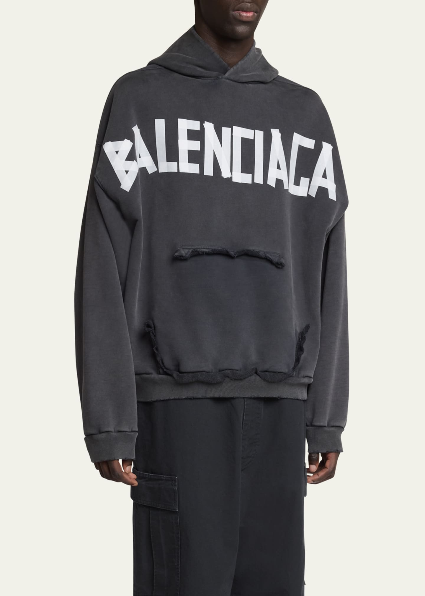 Balenciaga Men's Faded Terry Tape Hoodie Image 4 of 5