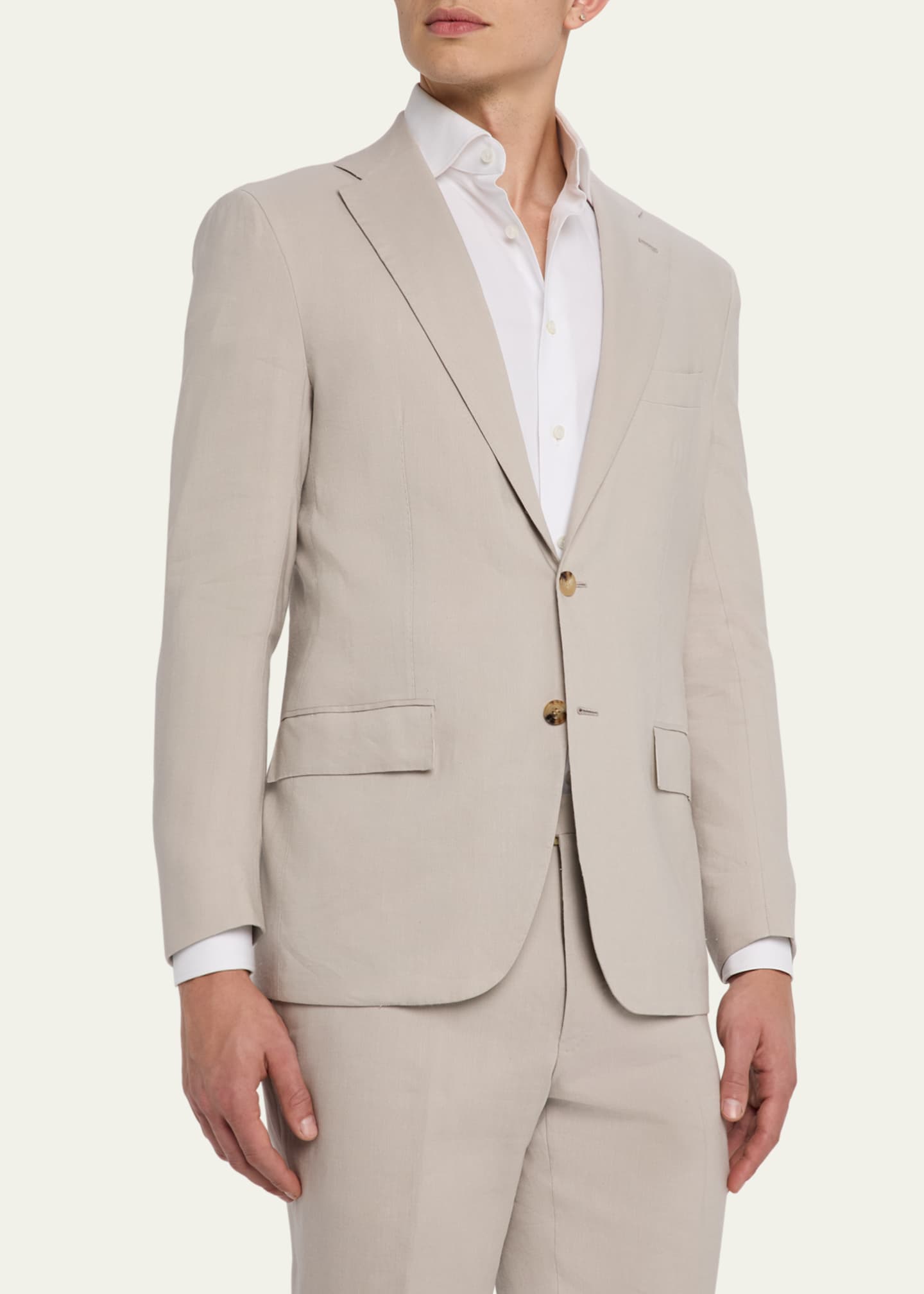 Kiton Men's Linen-Wool Solid Suit Image 4 of 8