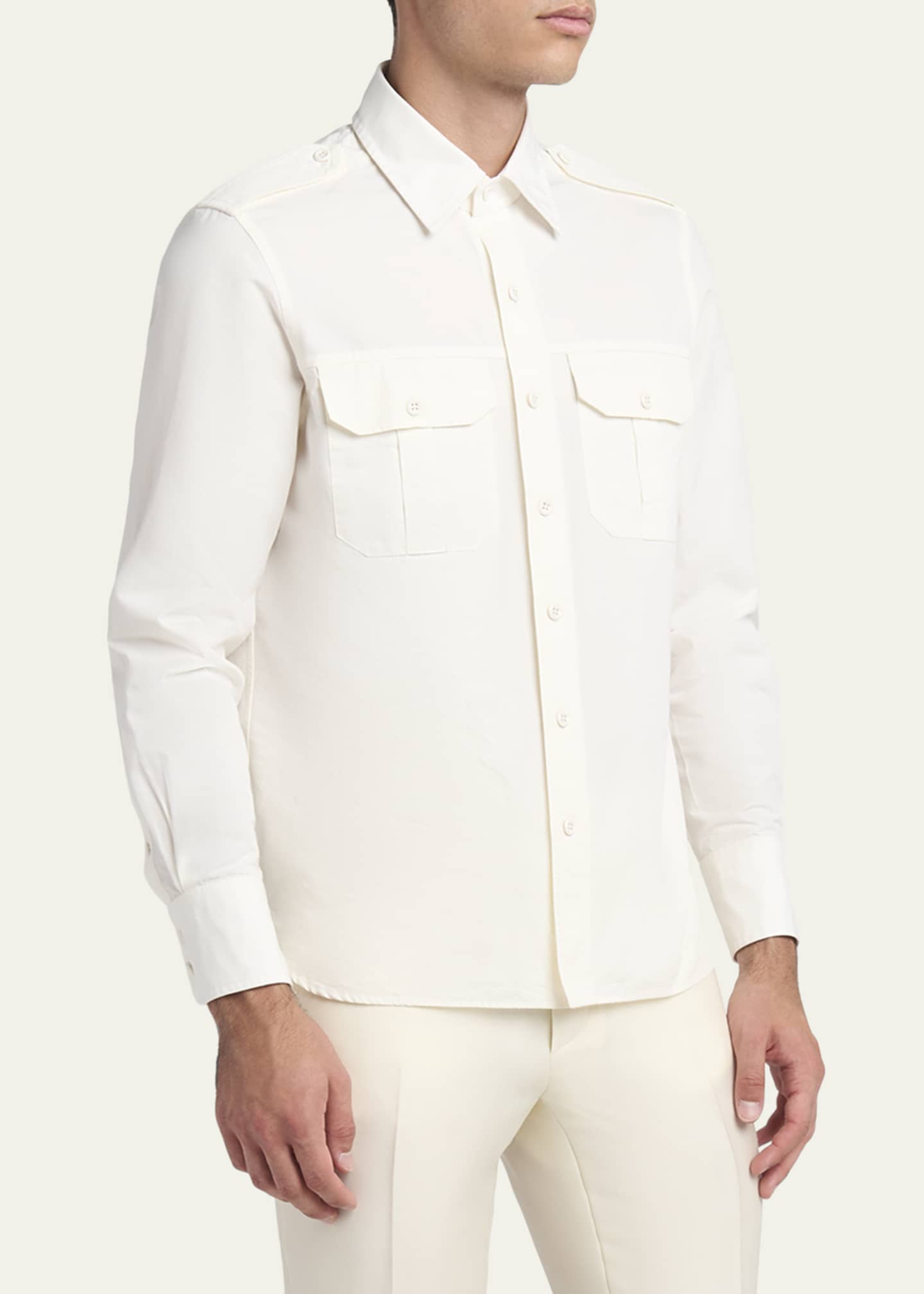 TOM FORD Men's Cotton-Silk Poplin Western Shirt Image 4 of 5