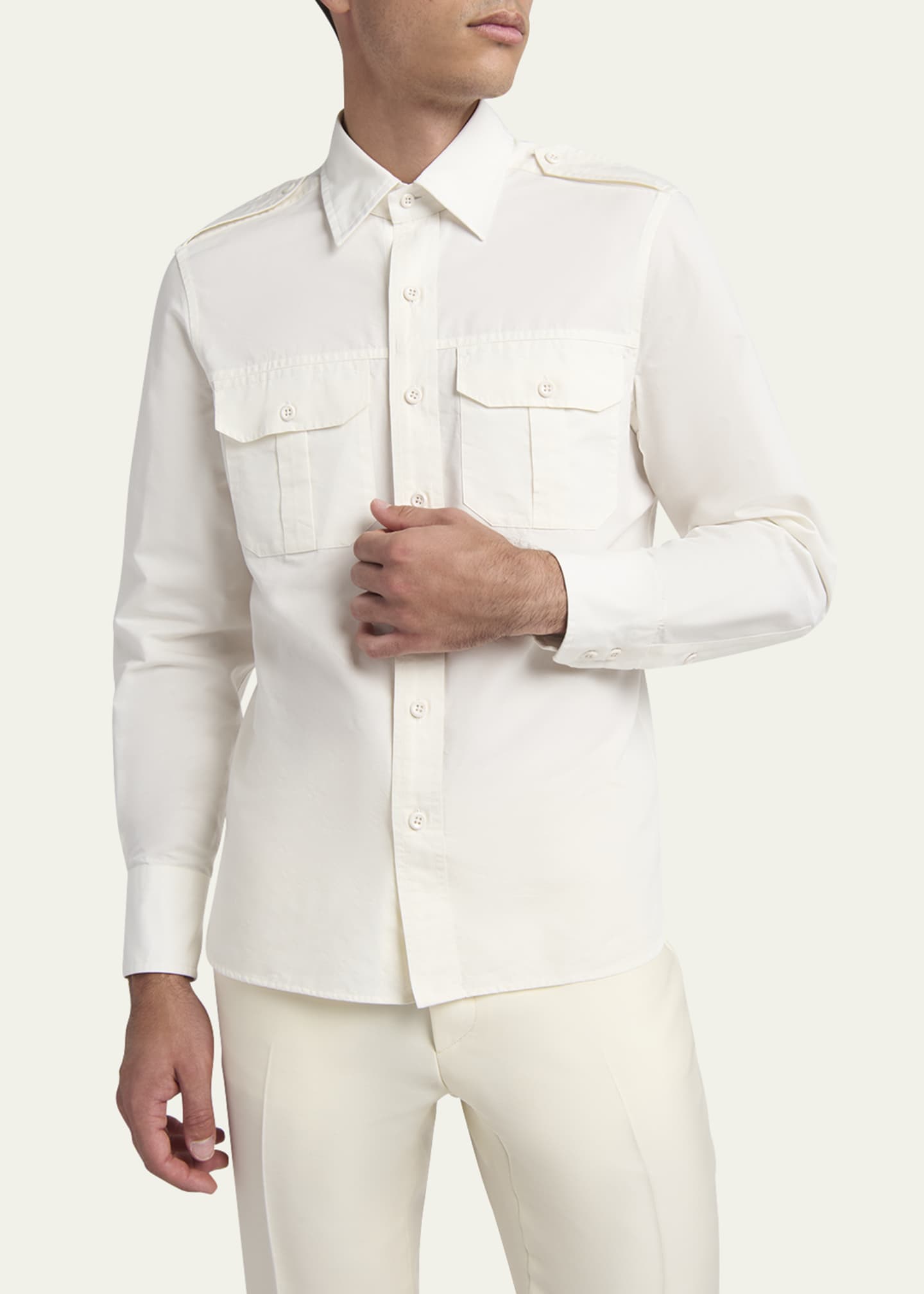 TOM FORD Men's Cotton-Silk Poplin Western Shirt Image 5 of 5