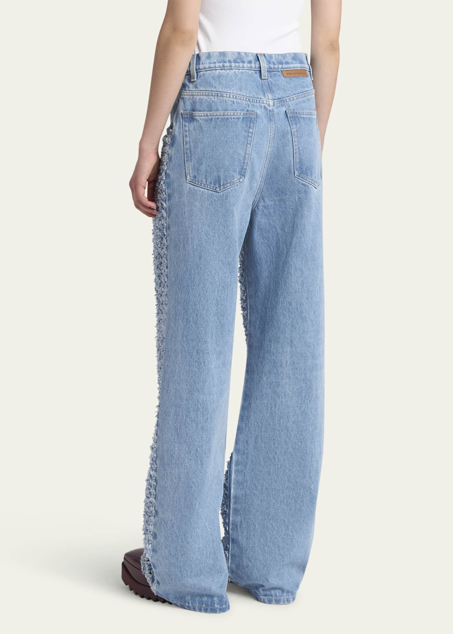 Stella McCartney Distressed Boucle Denim Wide-Leg Jeans Image 3 of 5