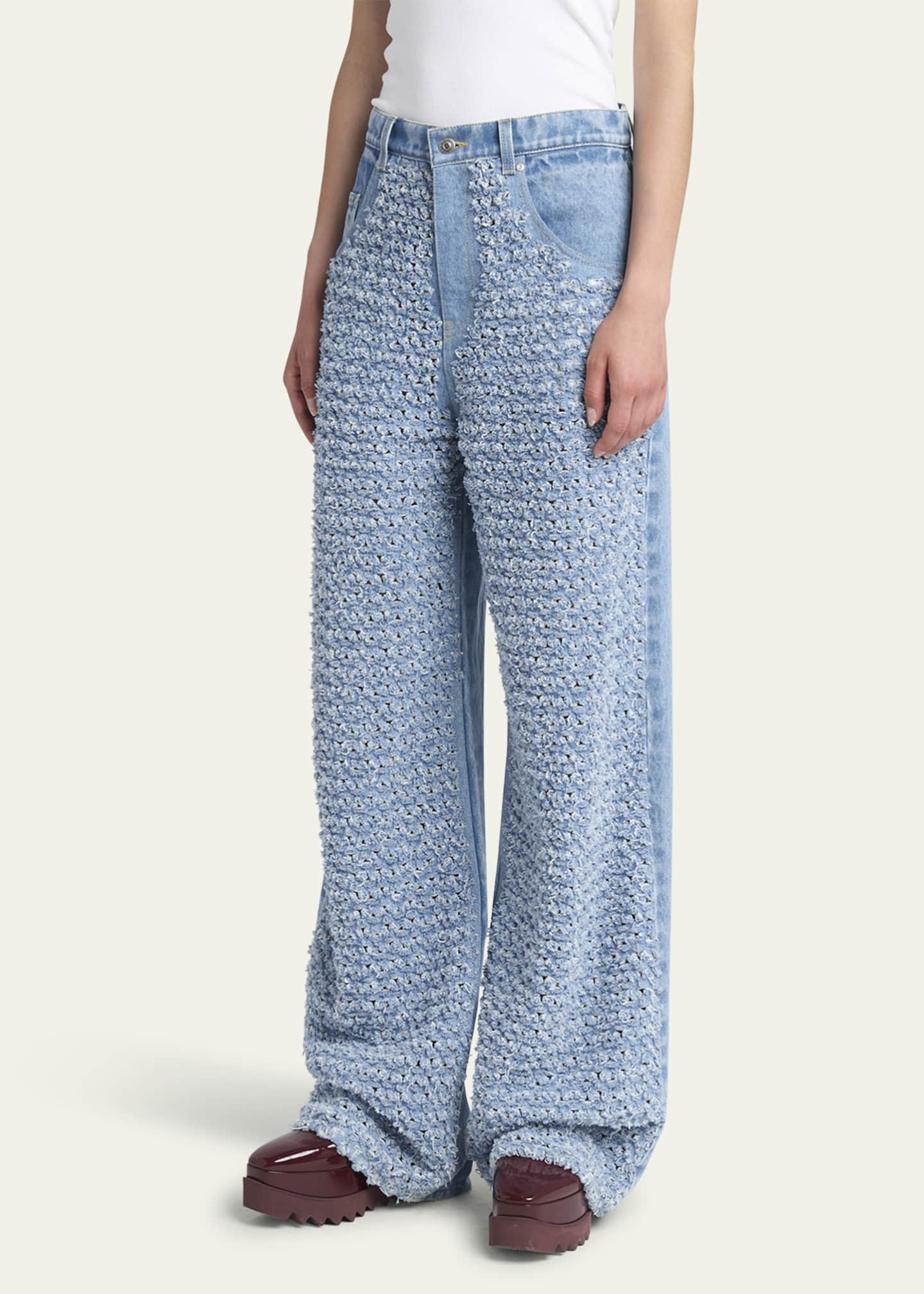 Stella McCartney Distressed Boucle Denim Wide-Leg Jeans Image 4 of 5
