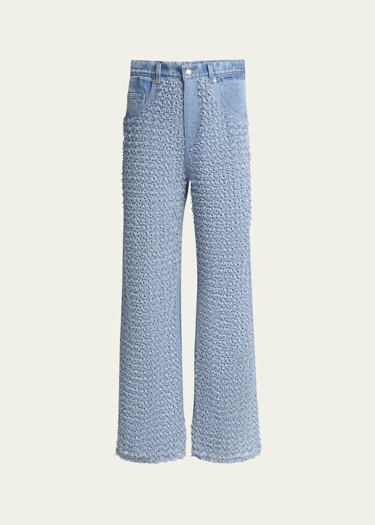 Stella McCartney Distressed Boucle Denim Wide-Leg Jeans Image 1 of 5
