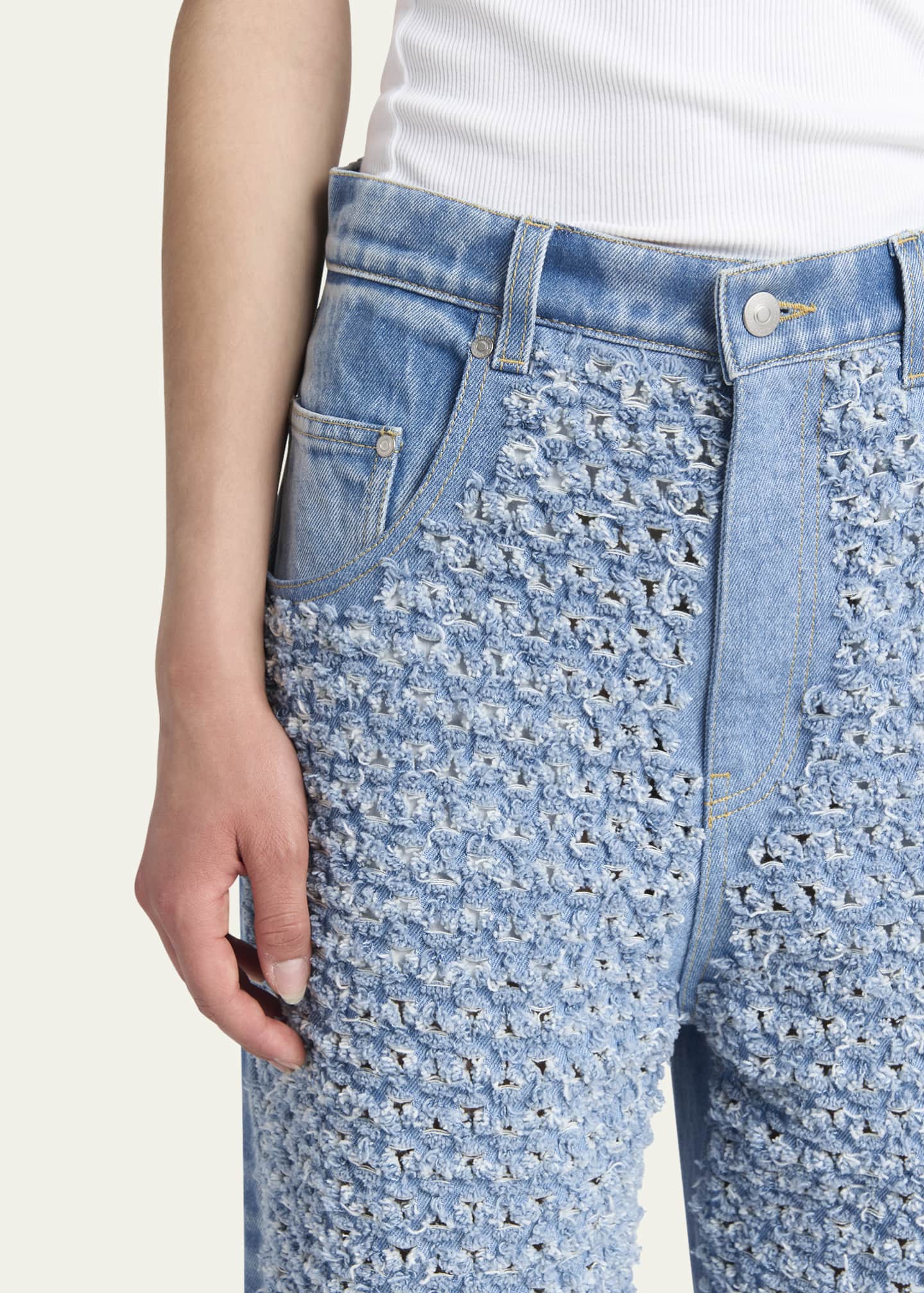 Stella McCartney Distressed Boucle Denim Wide-Leg Jeans Image 5 of 5
