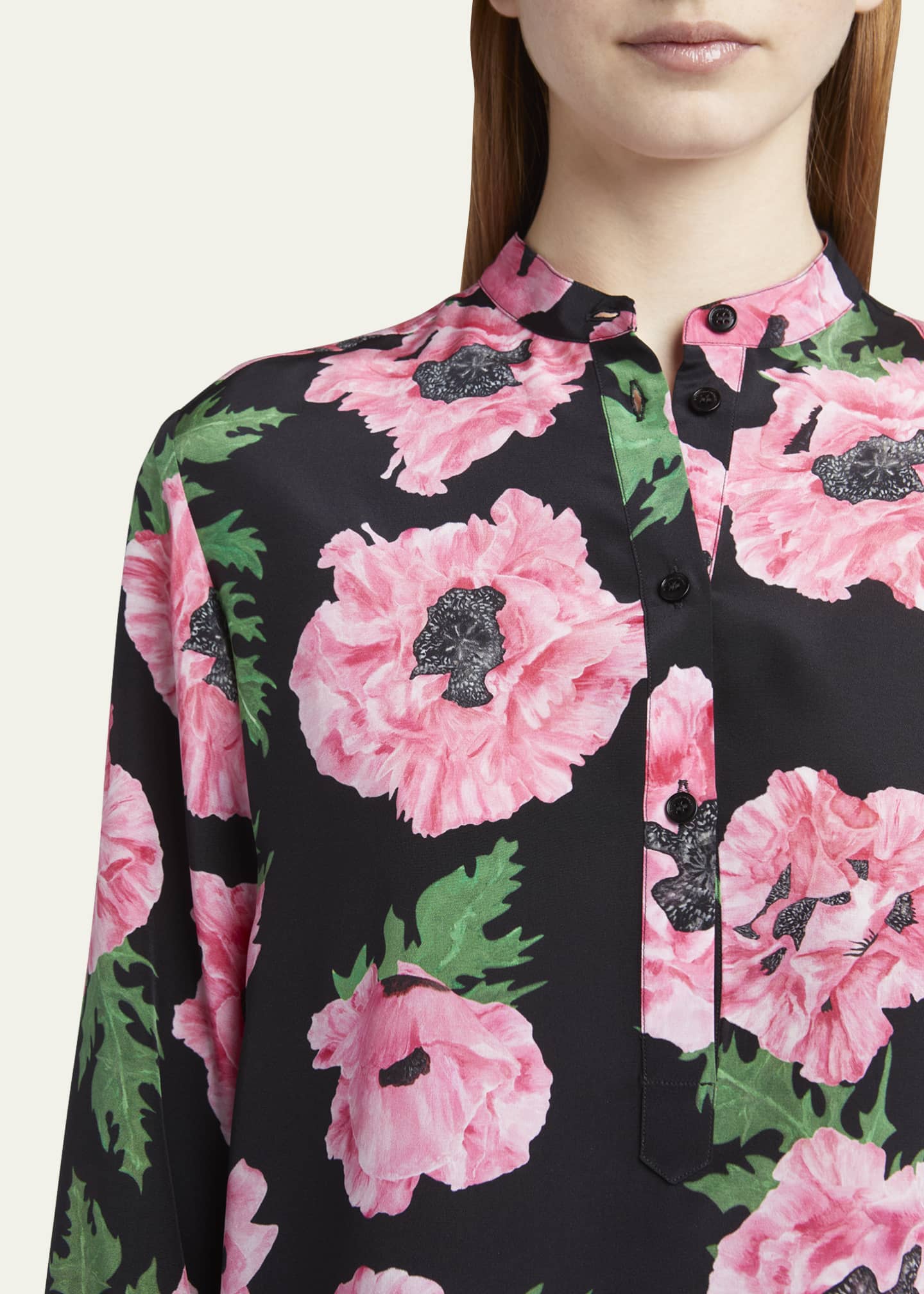 Stella McCartney Poppy-Print Silk Button-Down Blouse