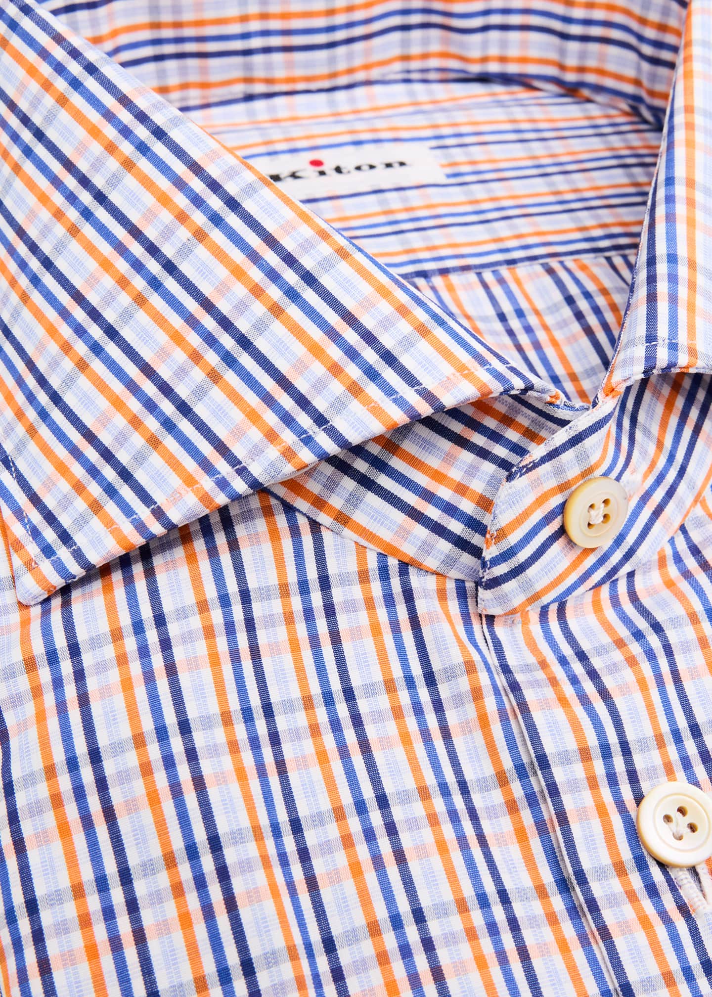 Kiton Men's Cotton Graph Check Dress Shirt Image 2 of 2