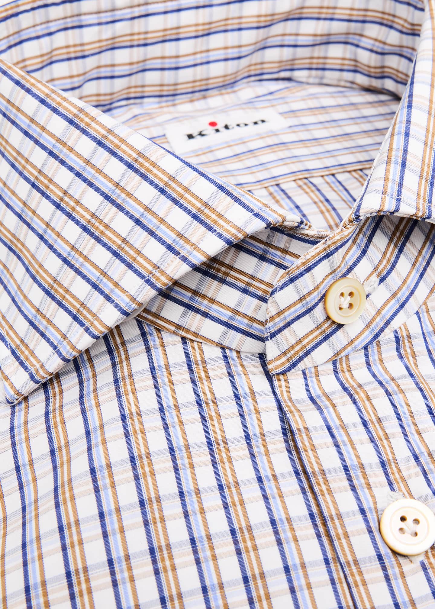 Kiton Men's Cotton Graph Check Dress Shirt Image 2 of 2
