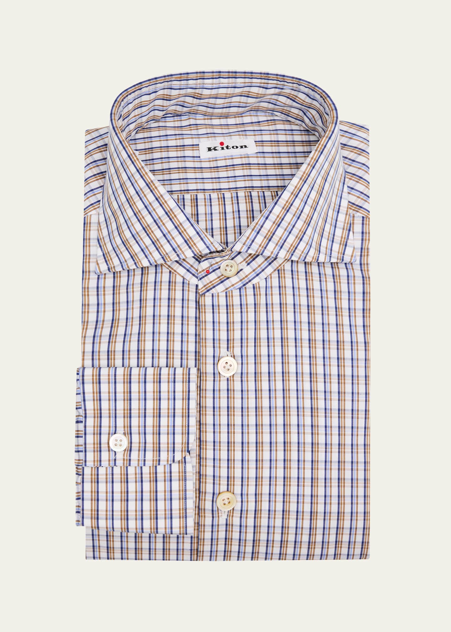 Kiton Men's Cotton Graph Check Dress Shirt Image 1 of 2