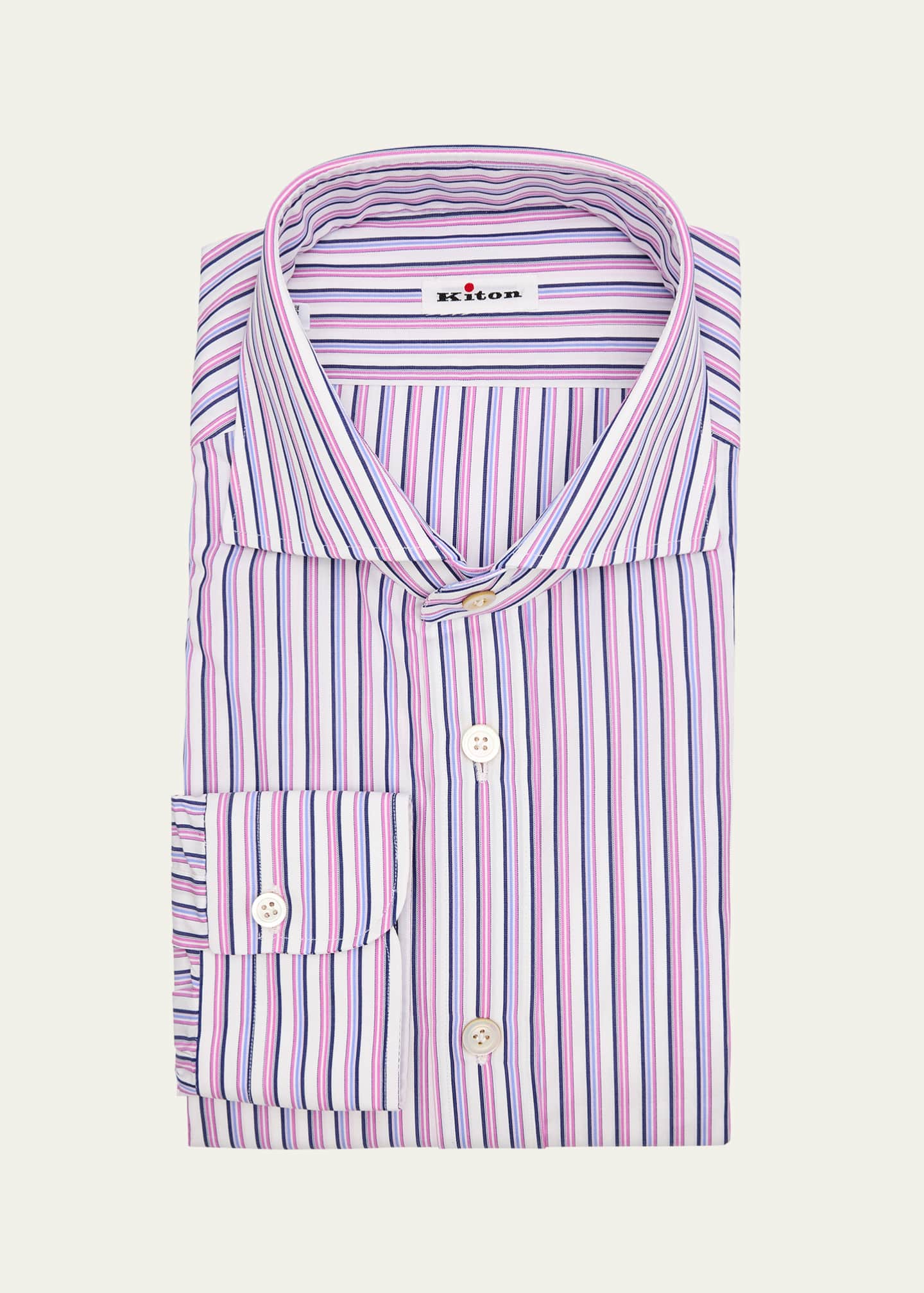 Kiton Men's Cotton Multi-Stripe Dress Shirt Image 1 of 2