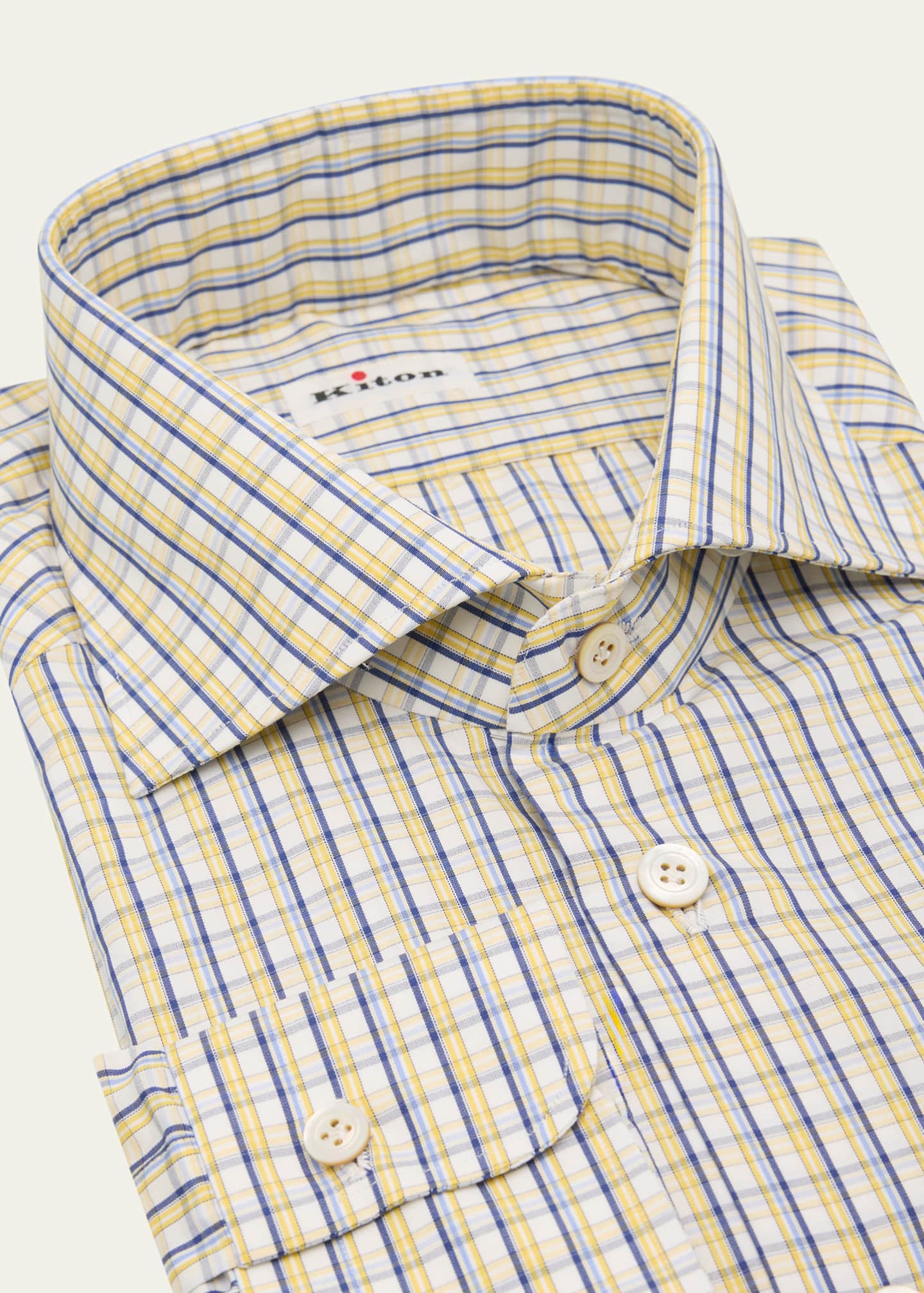 Kiton Men's Cotton Graph Check Dress Shirt Image 2 of 2