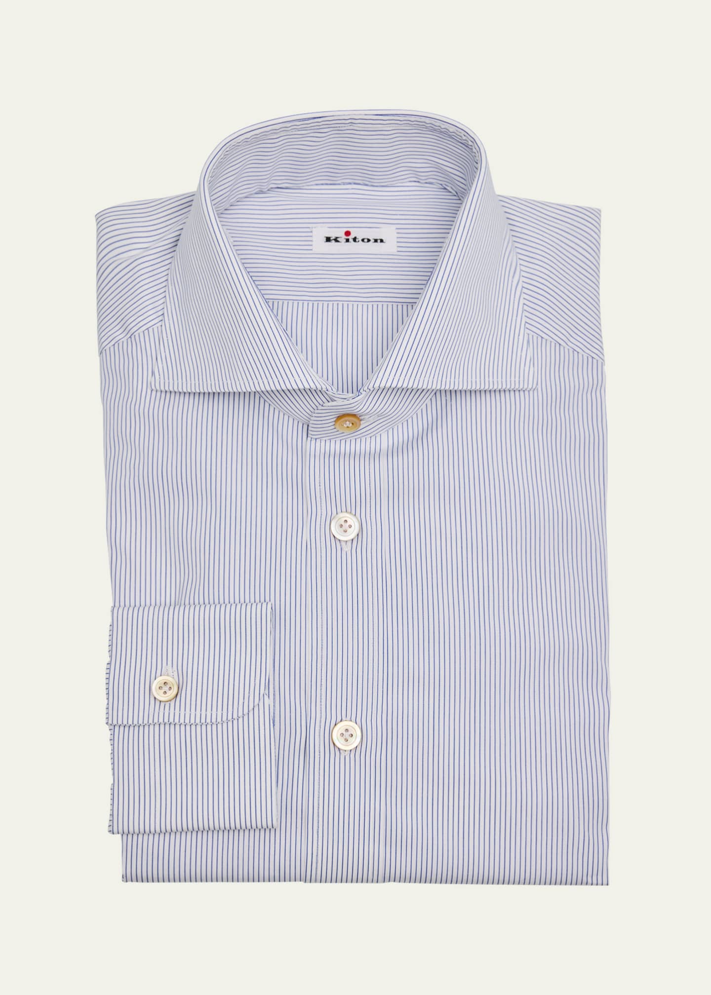 Kiton Men's Cotton Hairline Stripe Dress Shirt Image 1 of 2