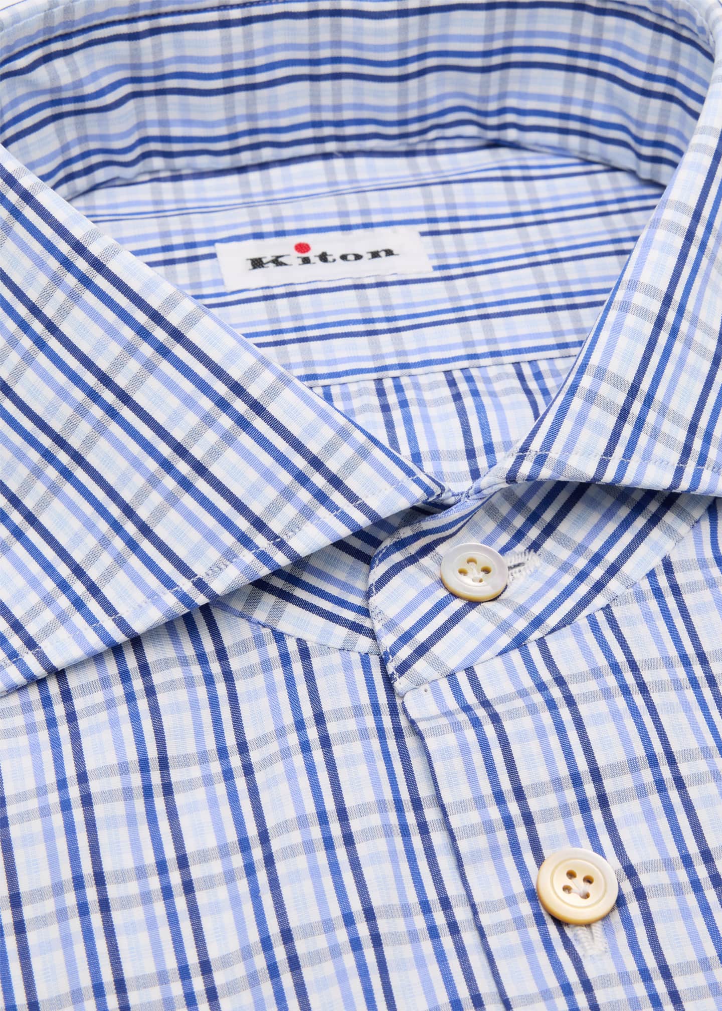 Kiton Men's Cotton Graph Check Dress Shirt Image 2 of 5