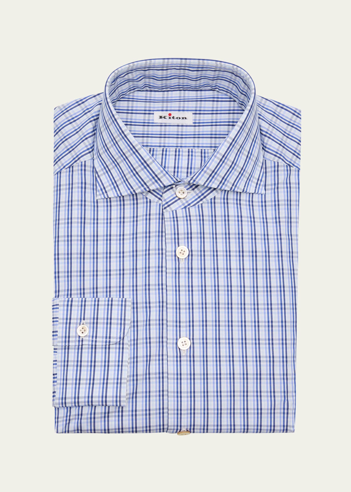 Kiton Men's Cotton Graph Check Dress Shirt Image 1 of 5