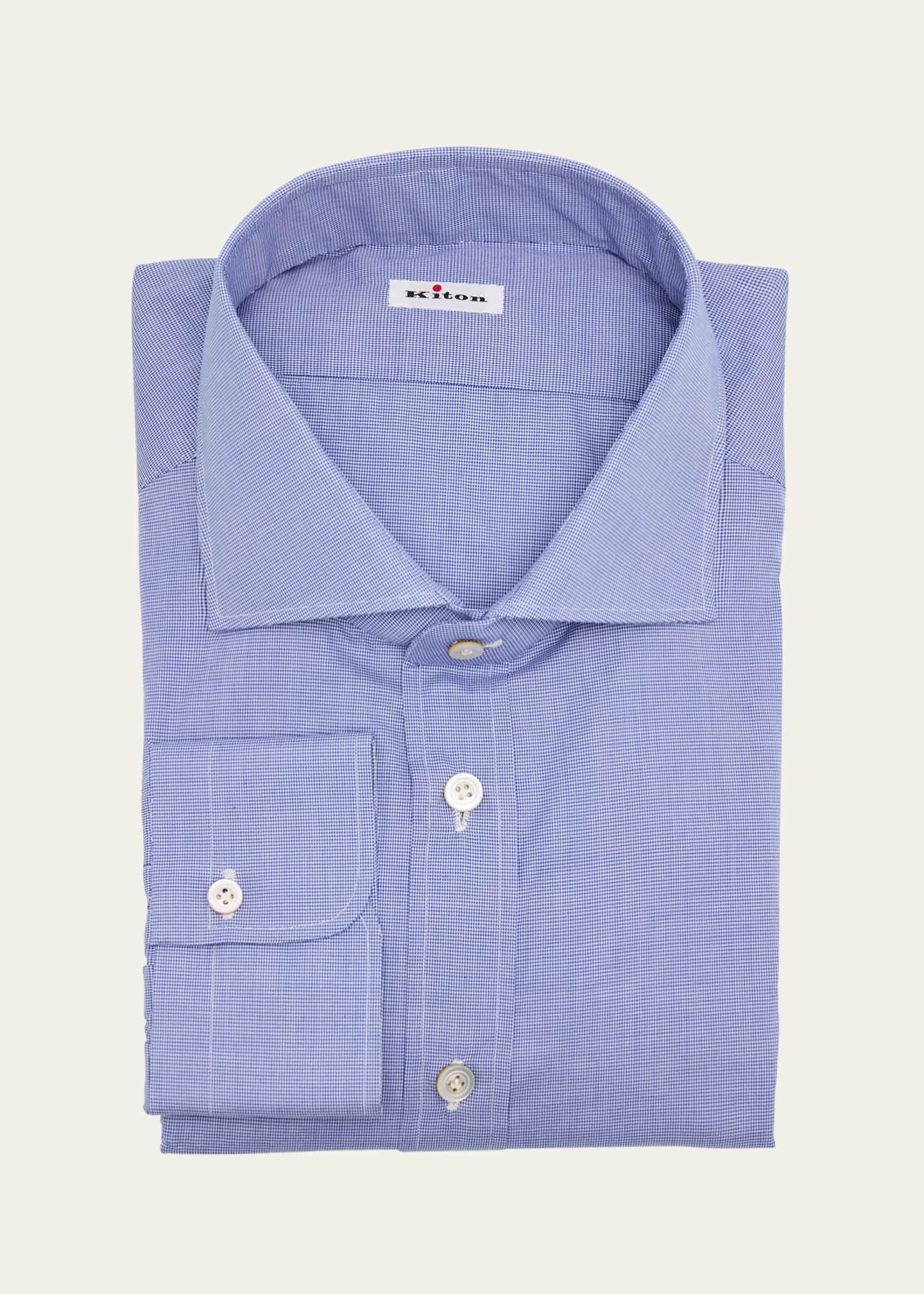 Kiton Men's Cotton Micro-Houndstooth Dress Shirt Image 1 of 2