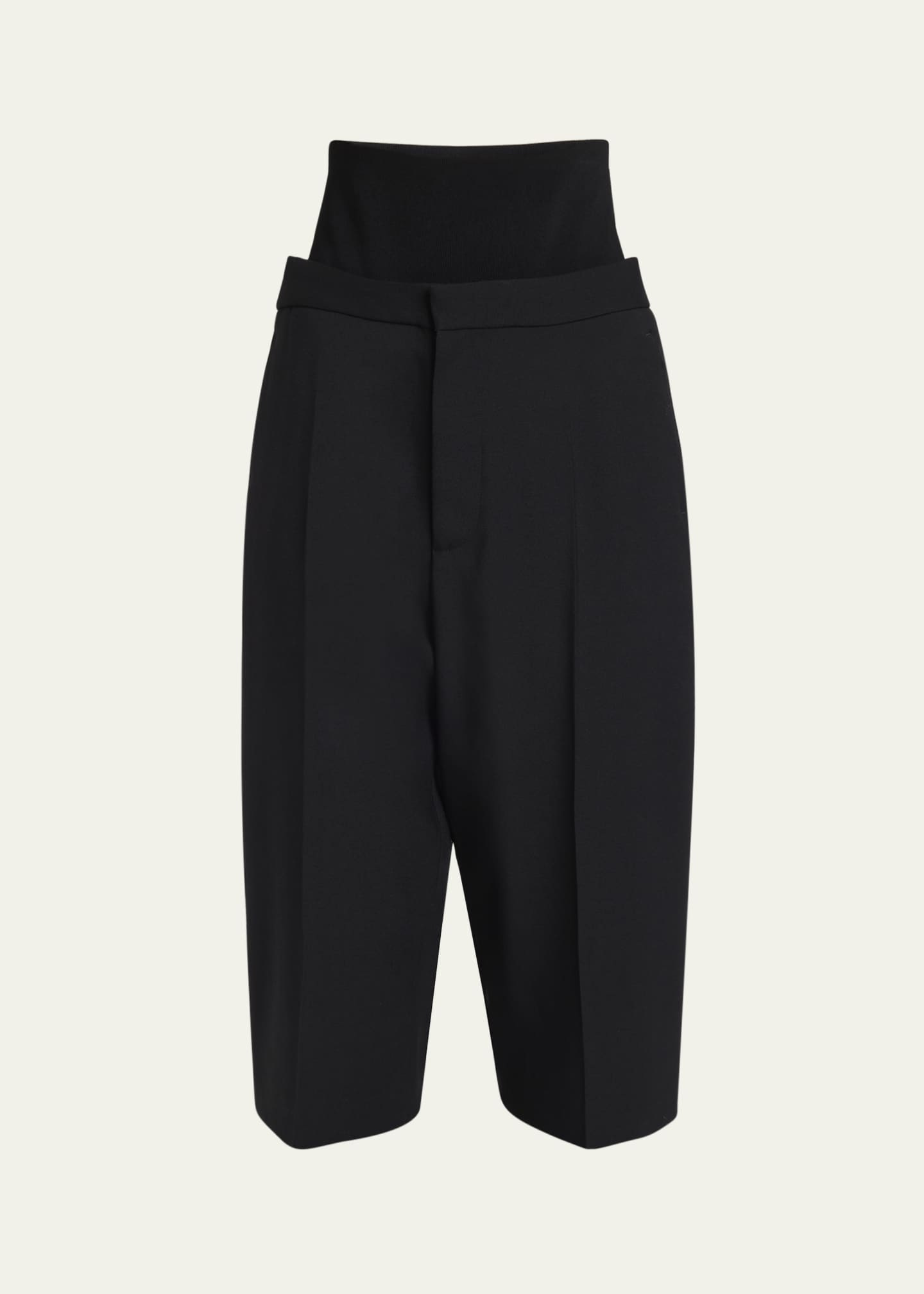 Knit Waistband Long Wool Trouser Shorts