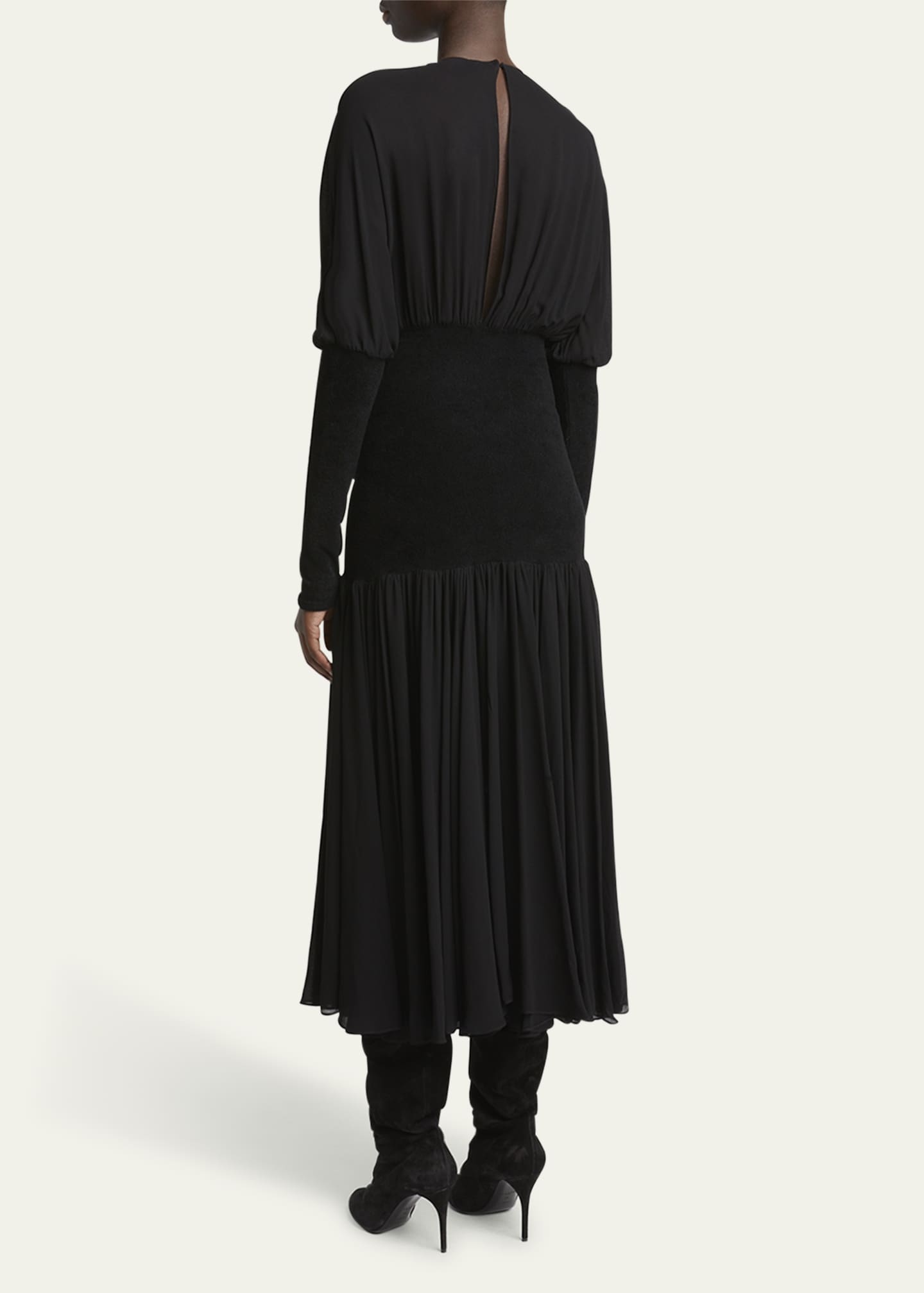 Knit Band Sheer Chiffon Midi Dress