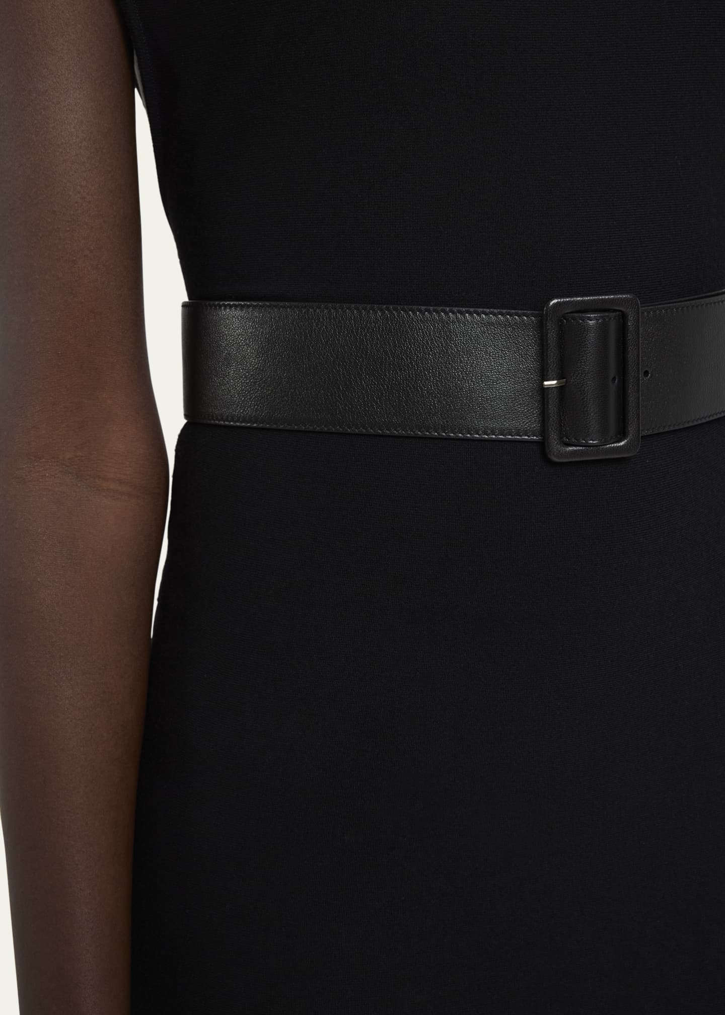 High-Neck Wool Belted Dress