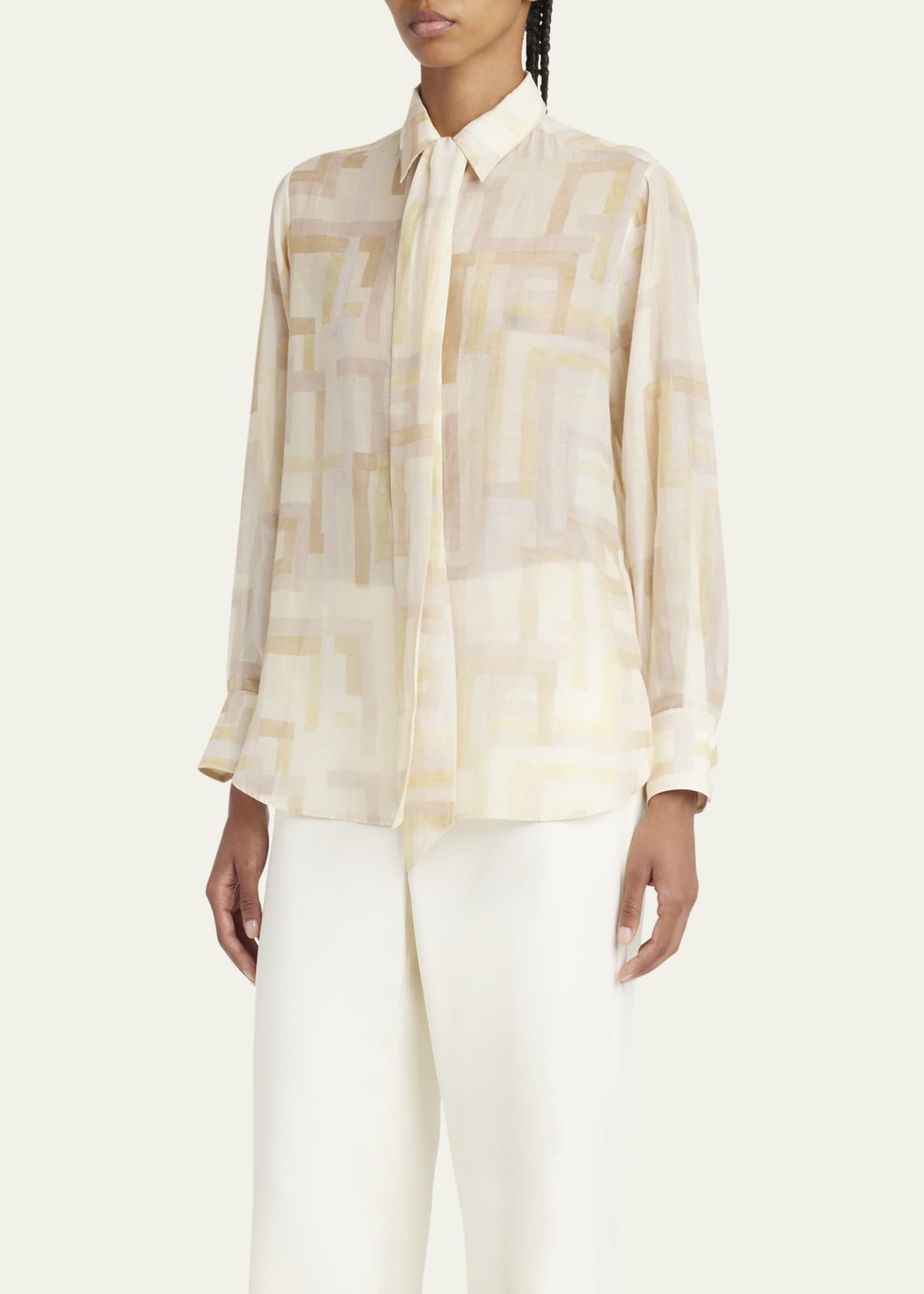 Printed Detachable Tie Blouse - Thumbnail 4