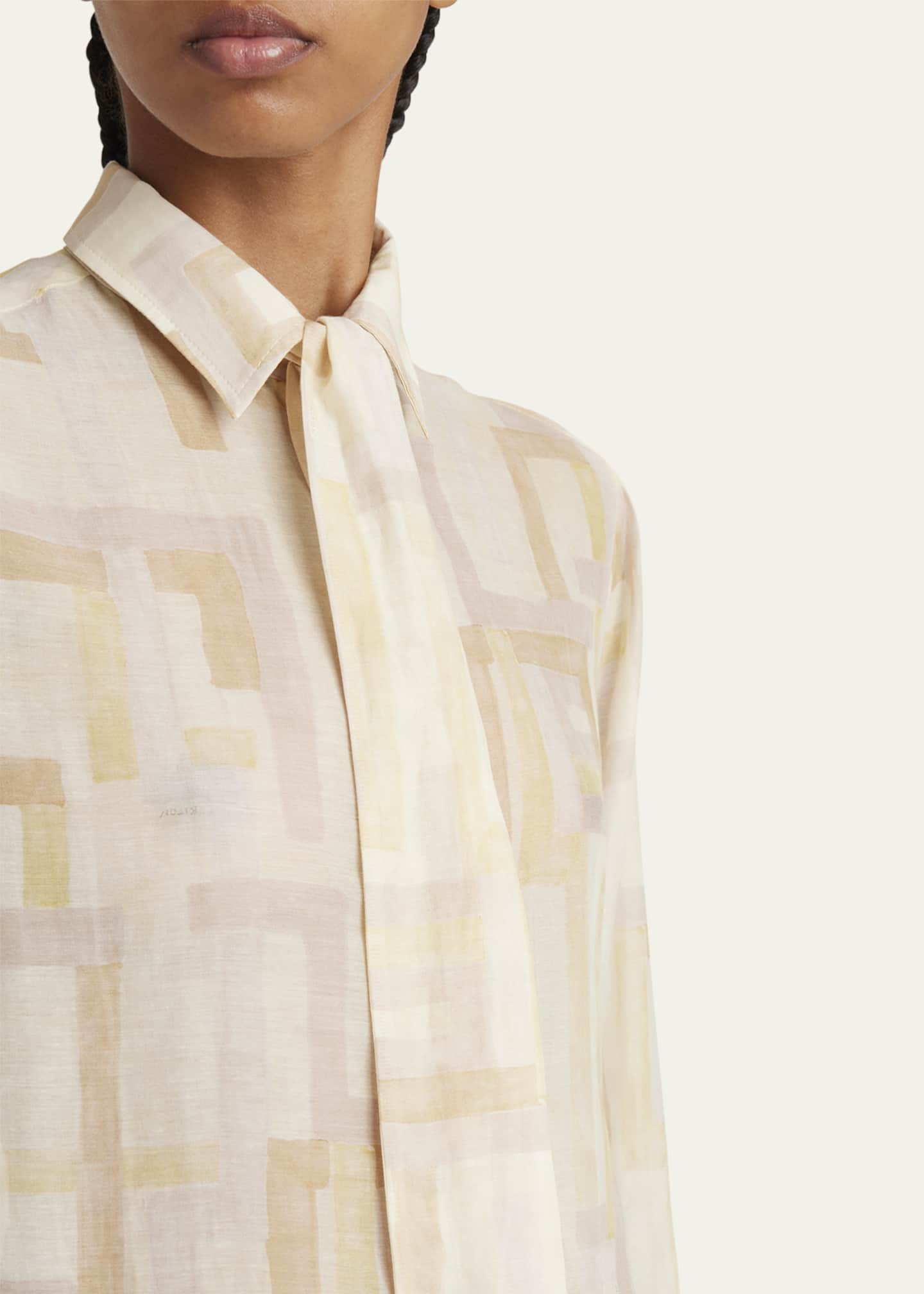 Printed Detachable Tie Blouse - Thumbnail 5