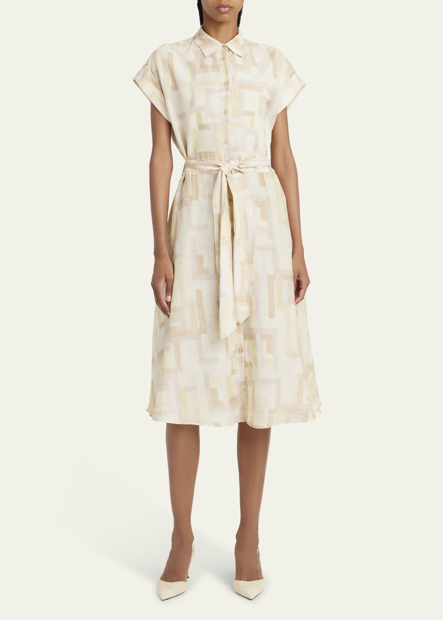 Kiton Abstract Watercolor Belted Dress Image 2 of 5