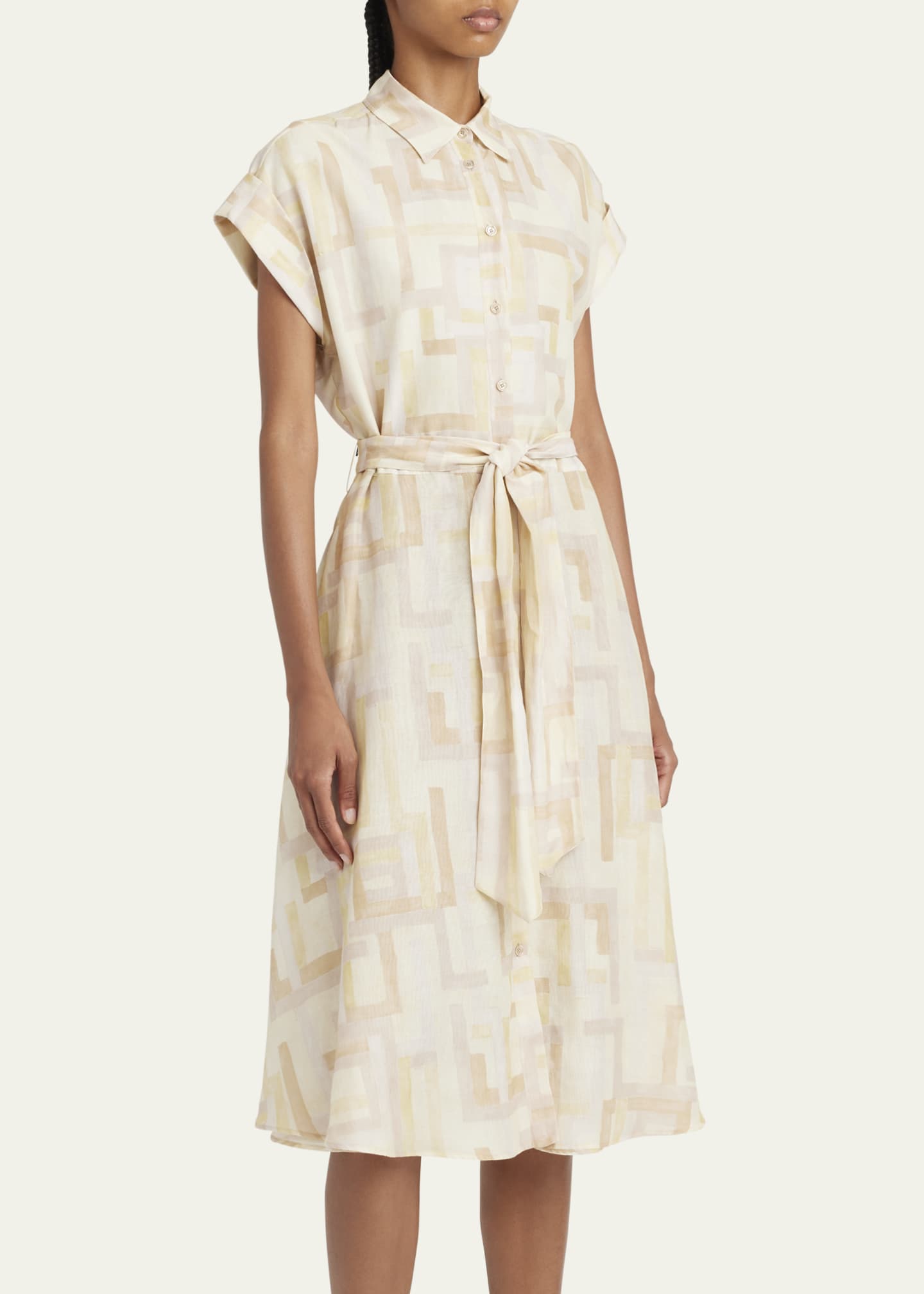 Kiton Abstract Watercolor Belted Dress Image 4 of 5