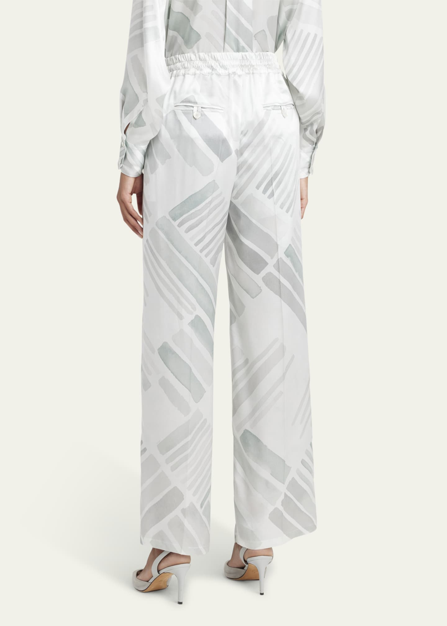 Kiton Abstract Drawstring Wide Leg Silk Trousers Image 3 of 5