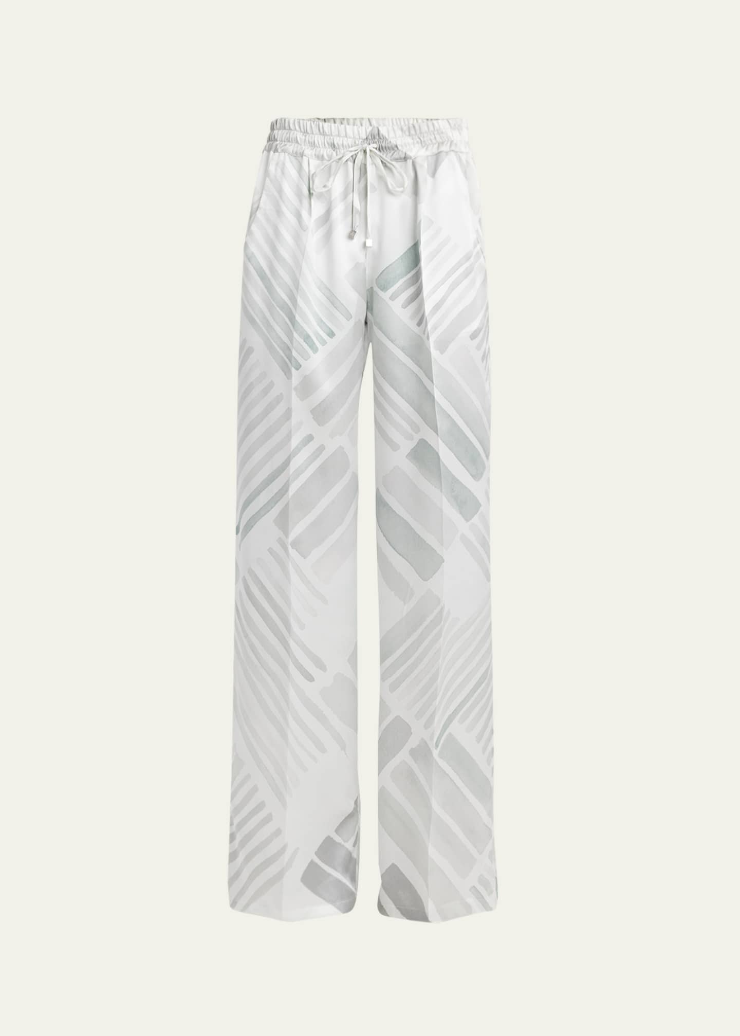 Kiton Abstract Drawstring Wide Leg Silk Trousers Image 1 of 5