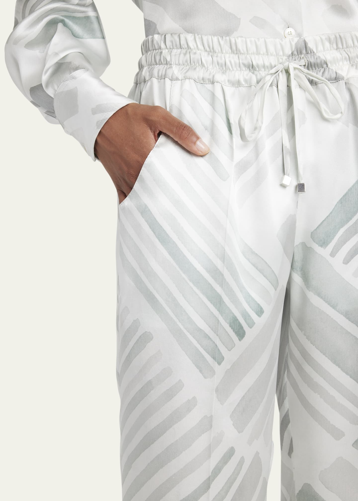Kiton Abstract Drawstring Wide Leg Silk Trousers Image 5 of 5