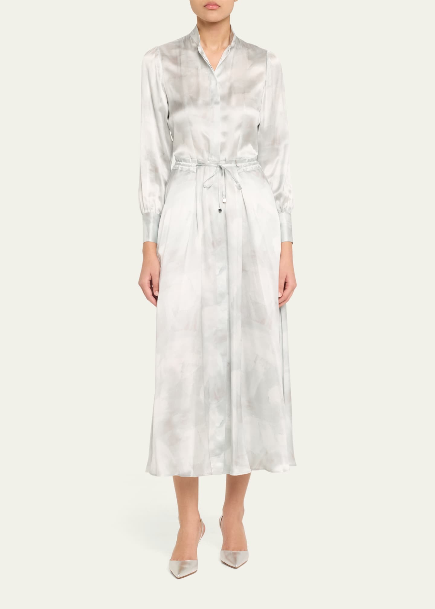 Kiton Long Sleeve Printed Drawstring Silk Dress Image 2 of 5