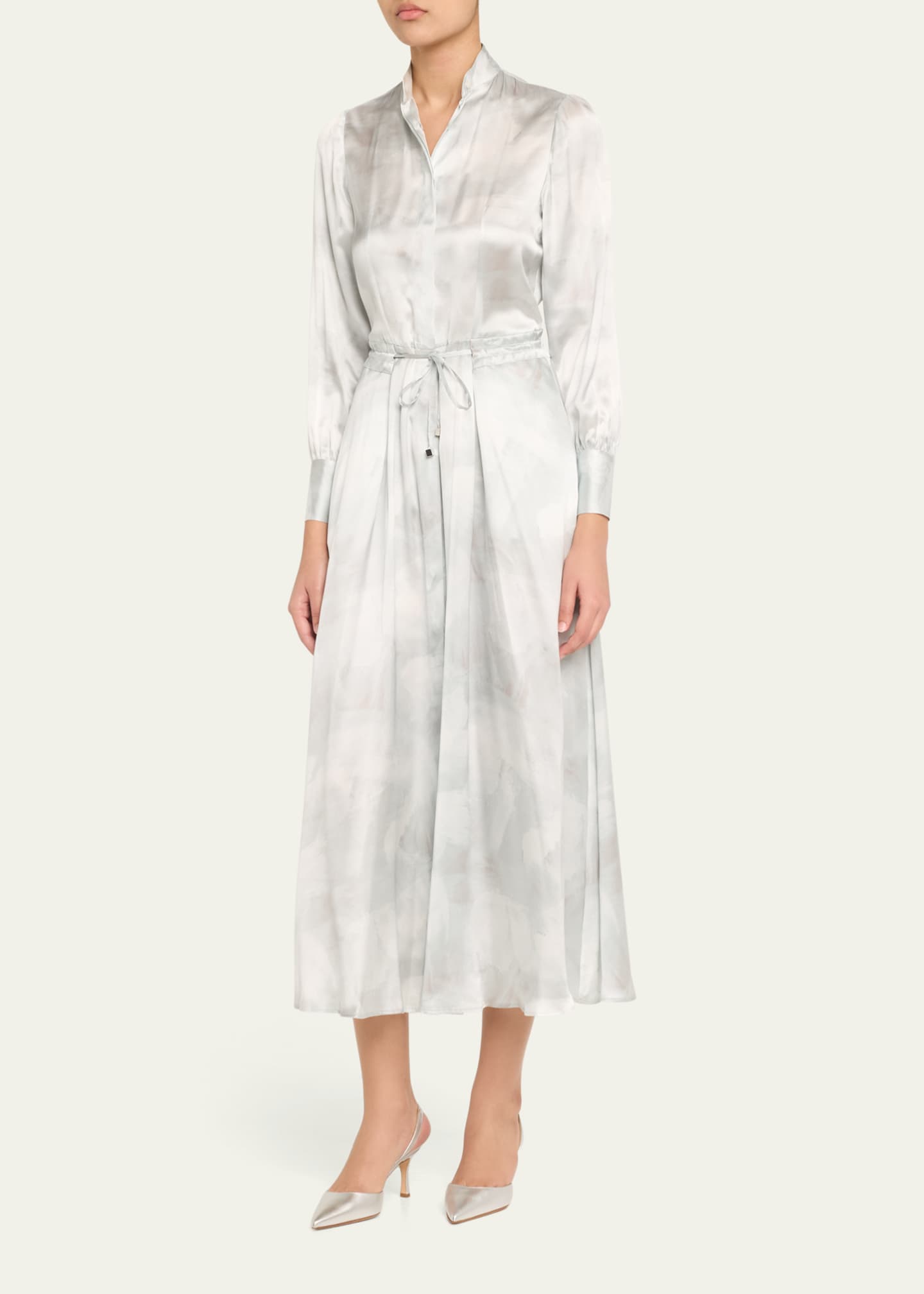 Kiton Long Sleeve Printed Drawstring Silk Dress Image 4 of 5